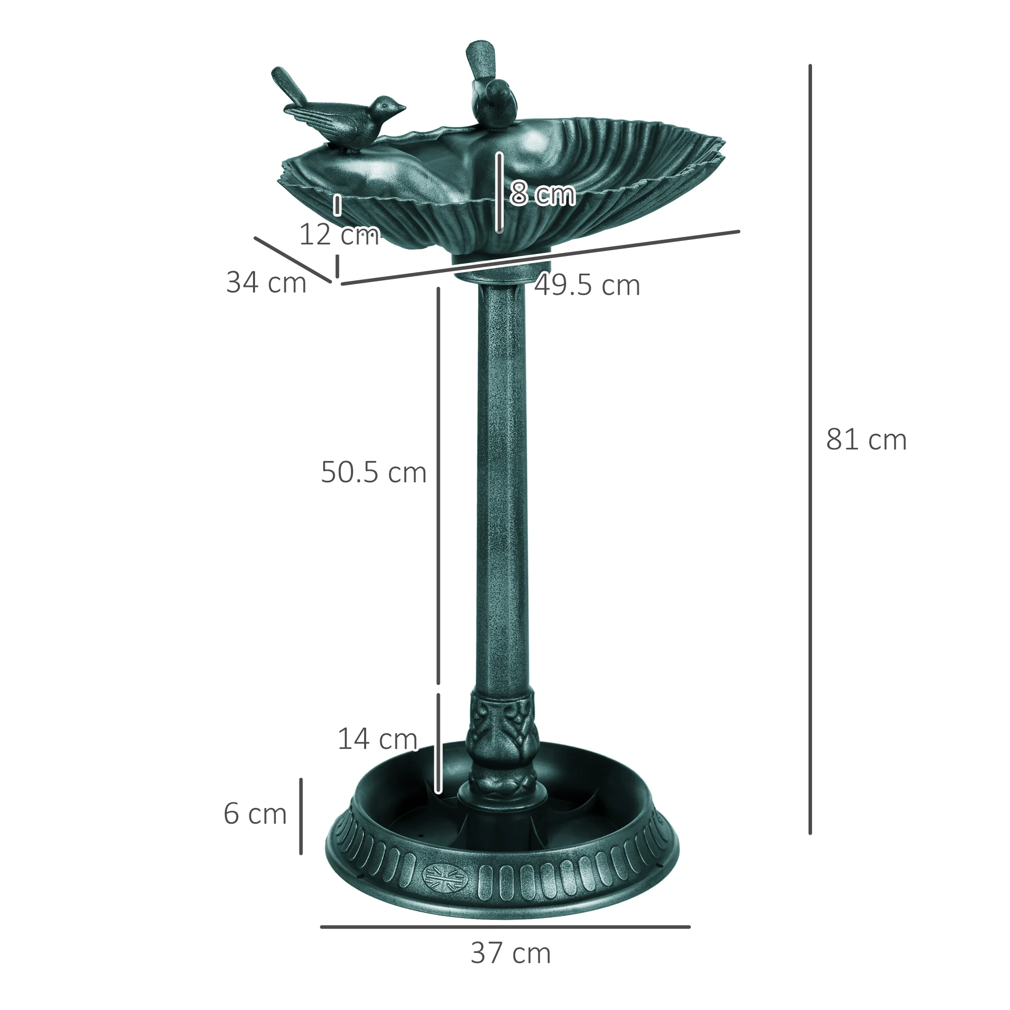 Outsunny 81cm Tall Bird Bath With 2 Decorative Birds For Garden - Image 5