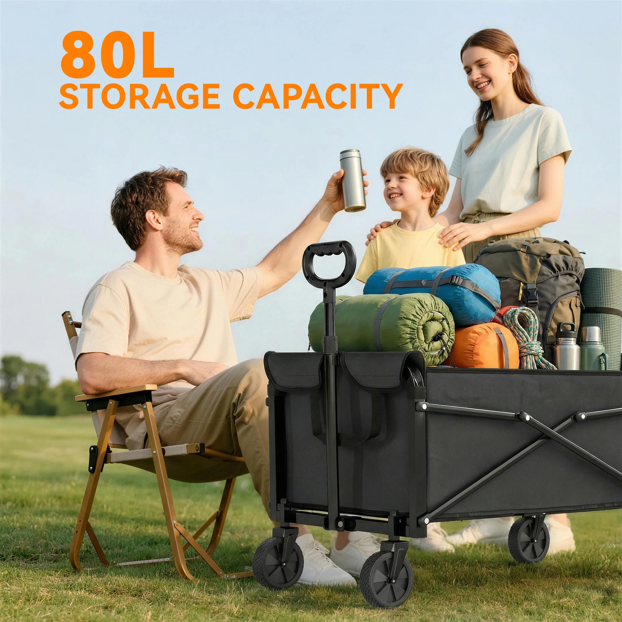 Outsunny 81L Festival Trolley On Wheels, Garden Folding Trolley Cart, Black - Image 6