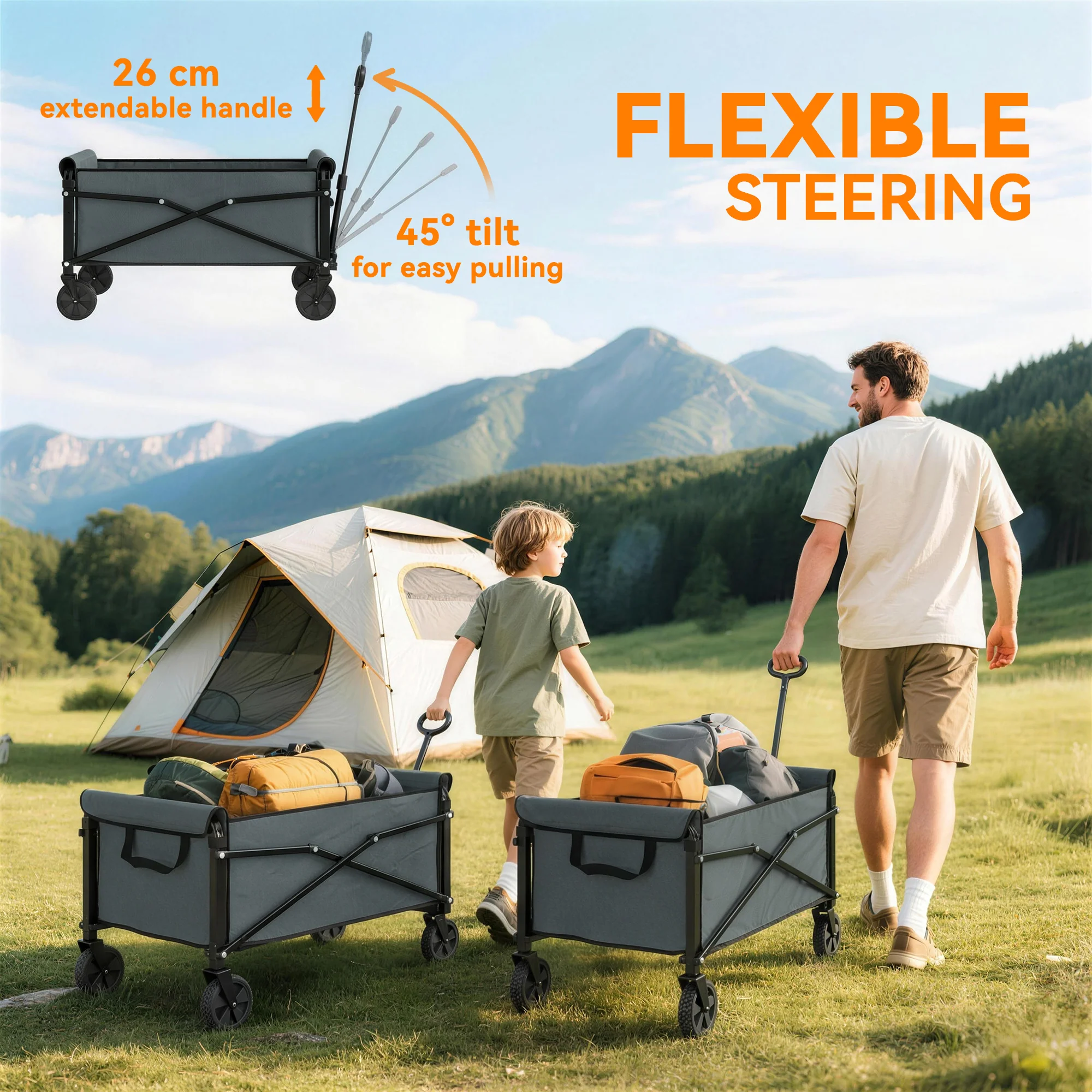 Outsunny 81L Festival Trolley On Wheels, Garden Folding Trolley Cart, Grey - Image 5