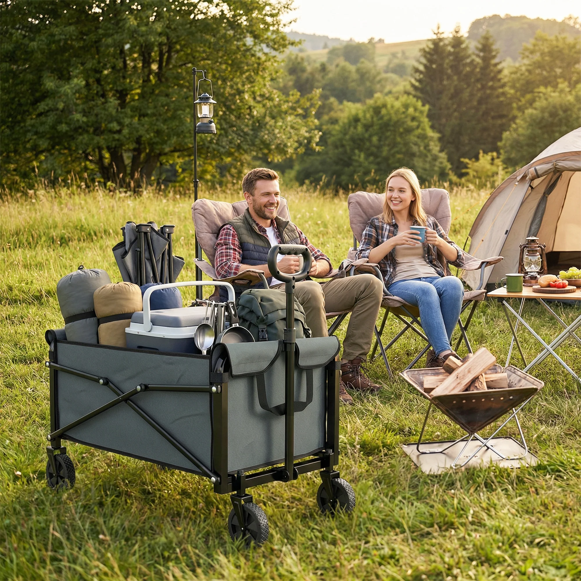 Outsunny 81L Festival Trolley On Wheels, Garden Folding Trolley Cart, Grey - Image 8