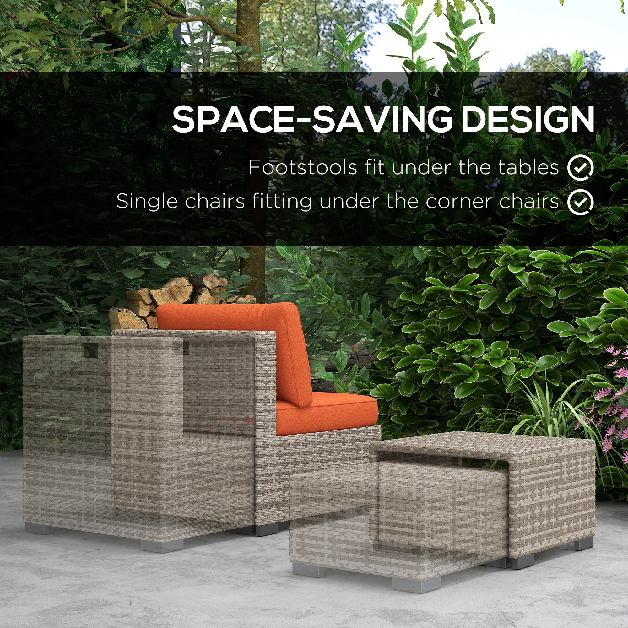 Outsunny 8pc Outdoor Patio Furniture Set Weather Wicker Rattan Sofa Chair Orange - Image 6
