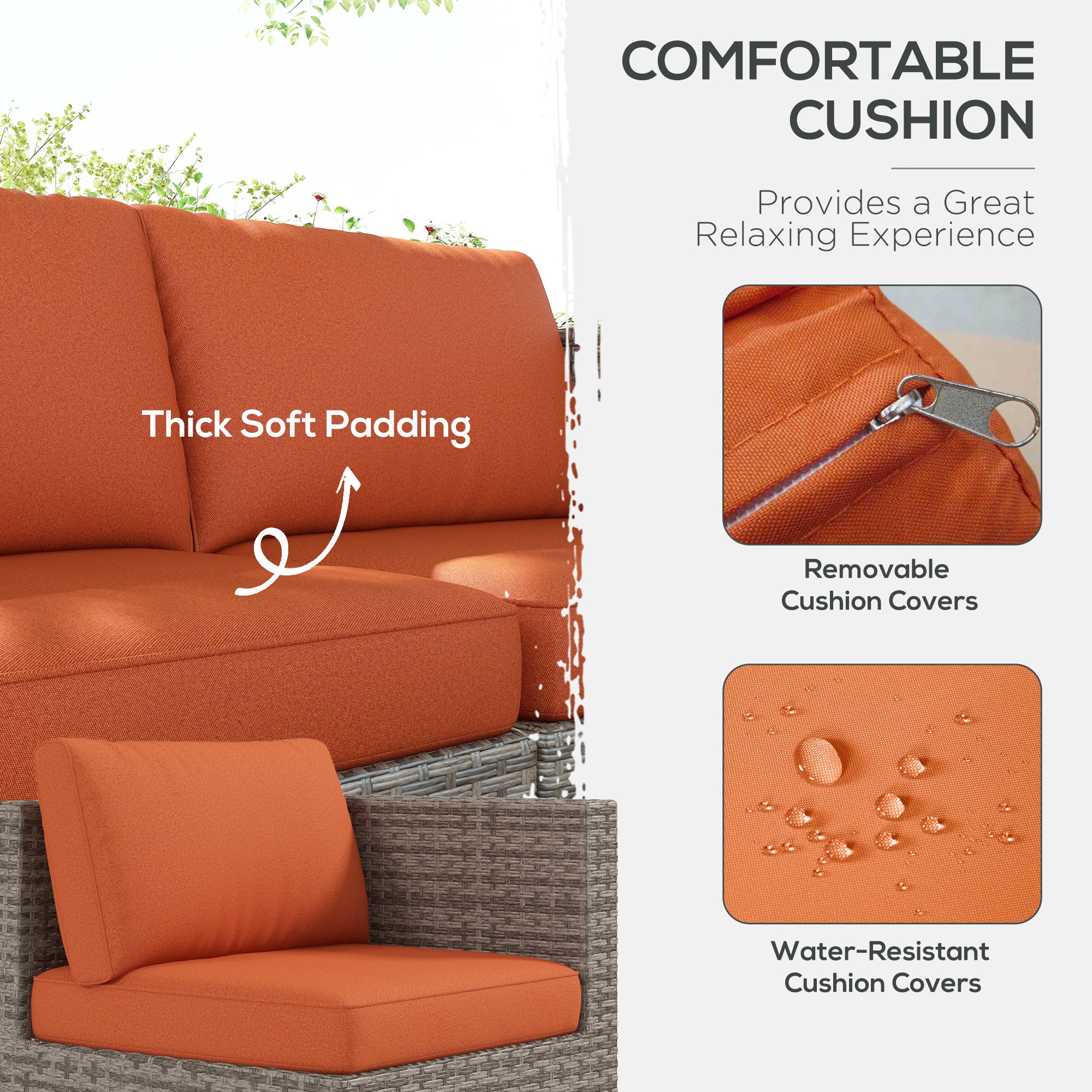Outsunny 8pc Outdoor Patio Furniture Set Weather Wicker Rattan Sofa Chair Orange - Image 7