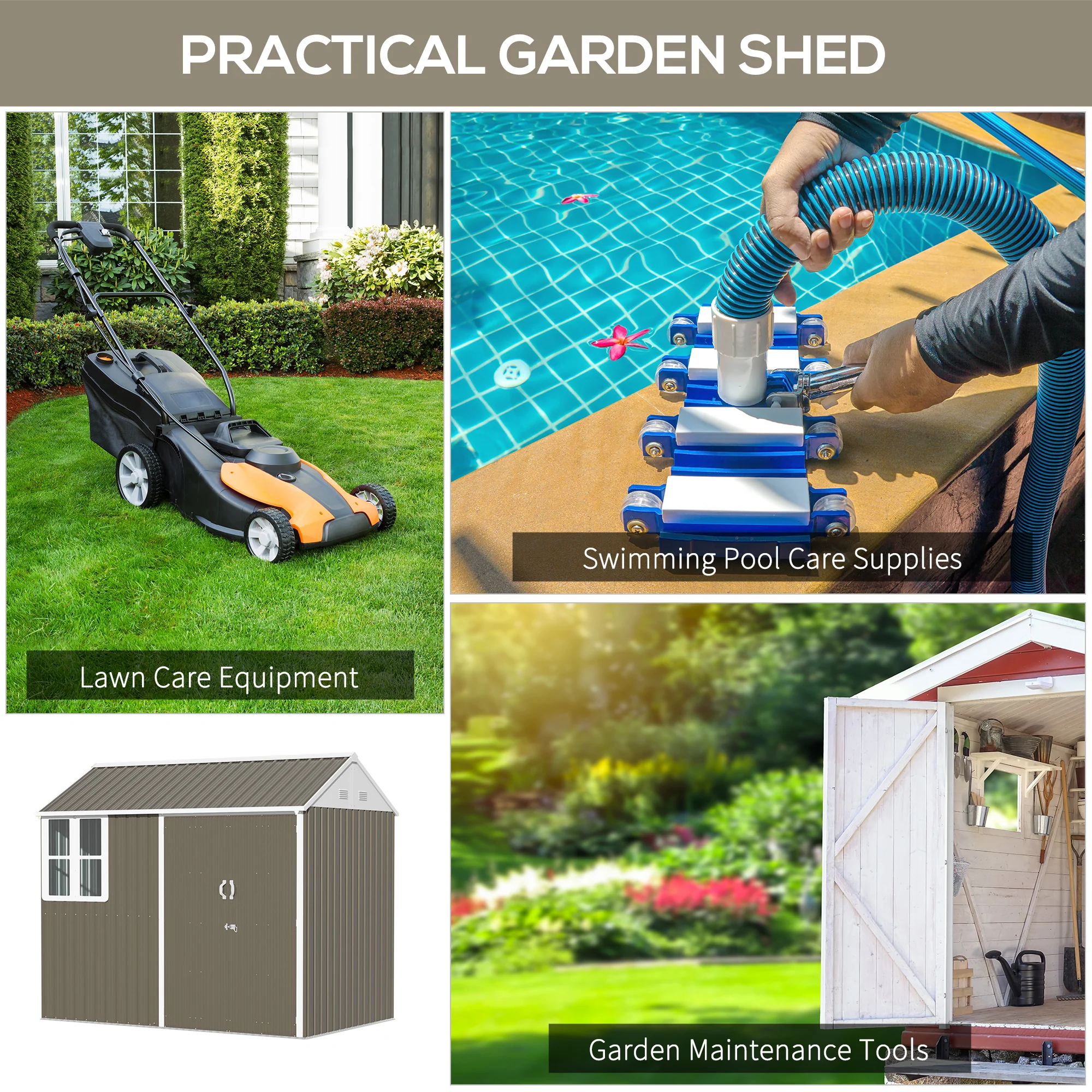 Outsunny 8x6ft Metal Garden Shed Outdoor Storage Shed W/ Doors Window, Grey - Image 6