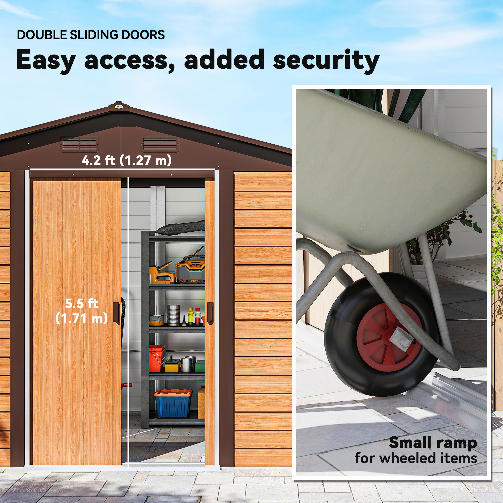 Outsunny 9.1x6.4ft Garden Shed, Tool Storage Sliding Door Wood Effect - Image 6