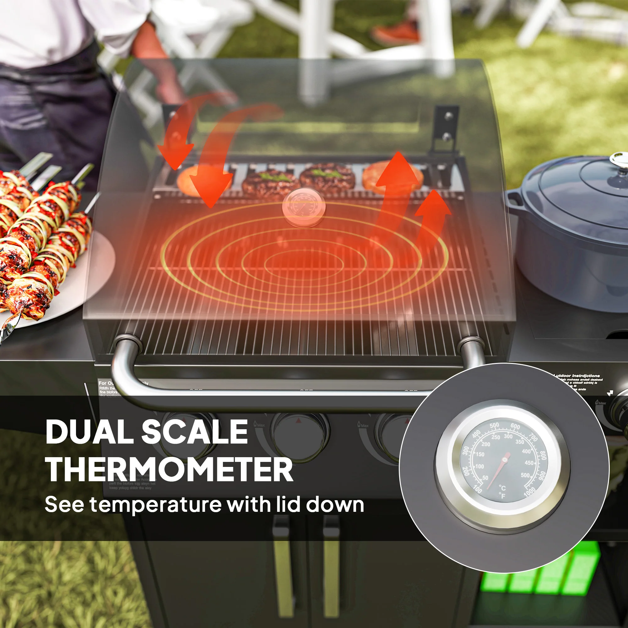 Outsunny 9.5 kW Gas Barbecue with 3+1 Burner, Storage Cabinet and Shelves - Image 7