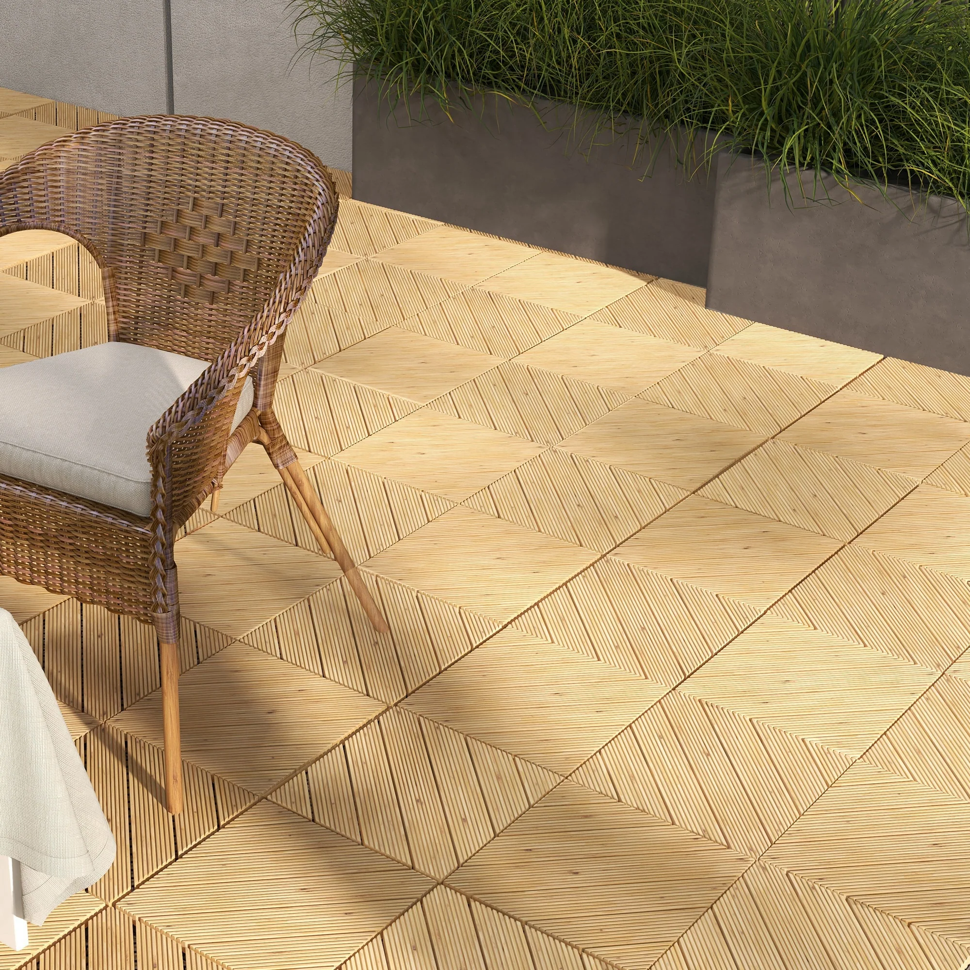 Outsunny 9 Pcs Interlocking Flooring Tiles for Patio, Balcony, Hot Tub, Yellow - Image 2