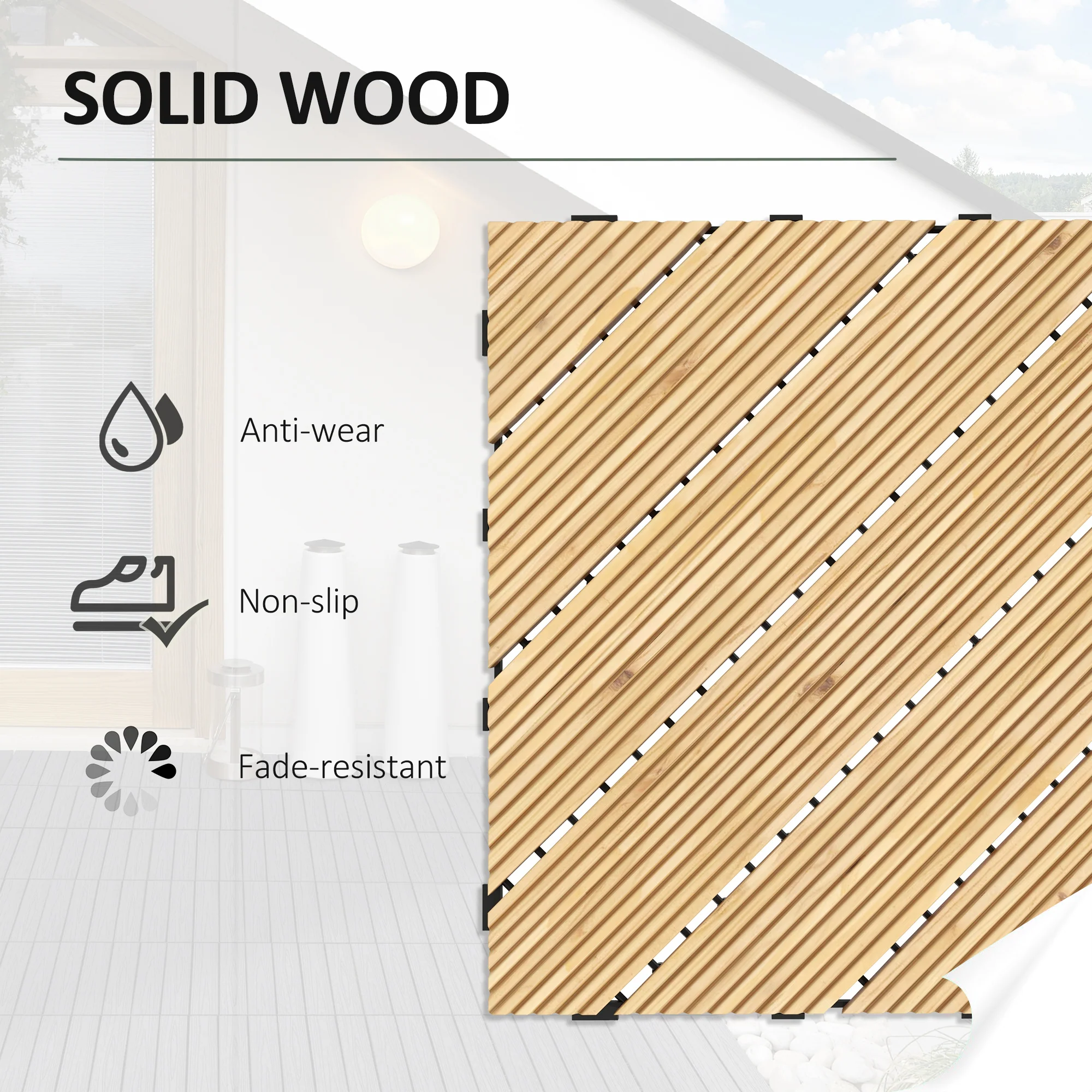 Outsunny 9 Pcs Interlocking Flooring Tiles for Patio, Balcony, Hot Tub, Yellow - Image 3