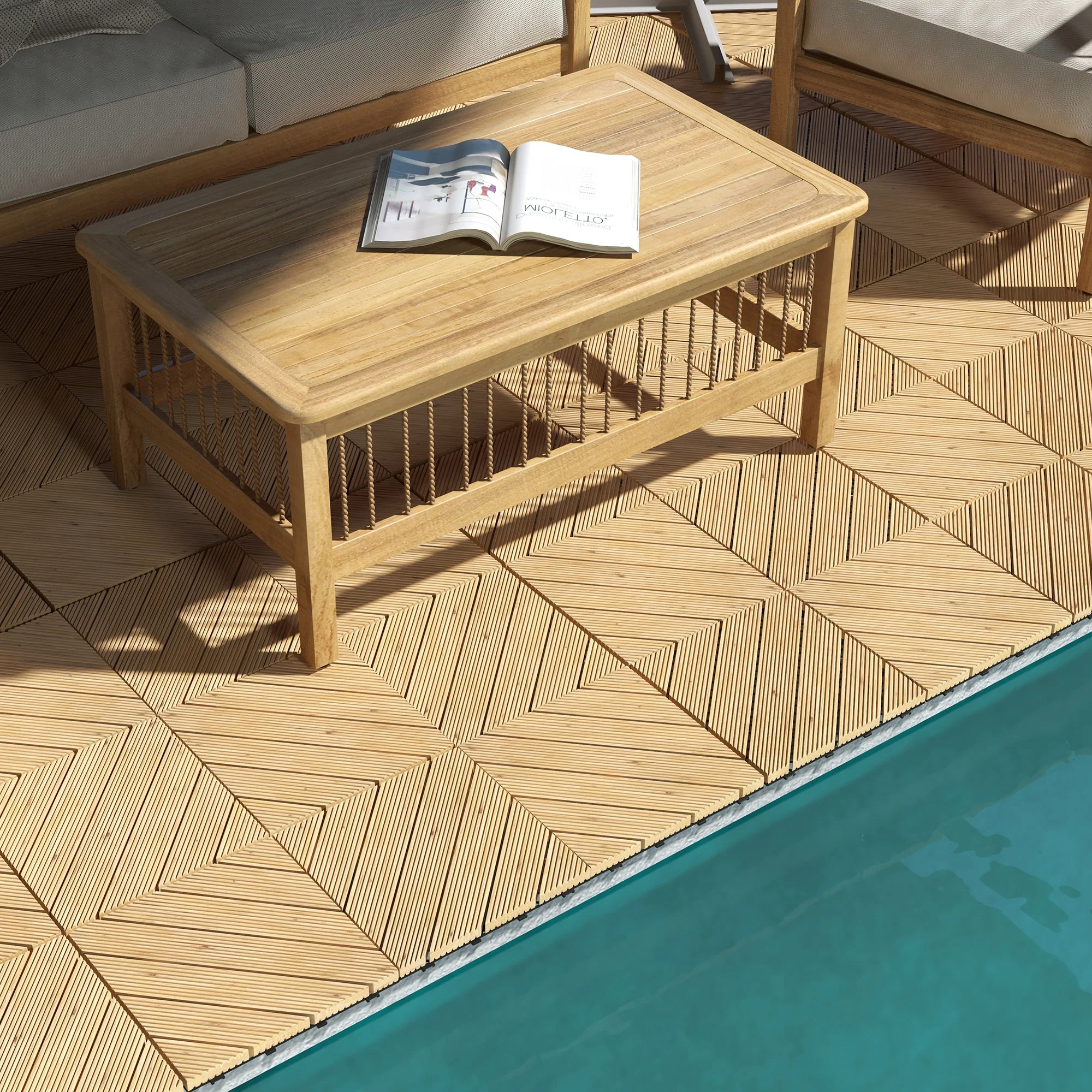 Outsunny 9 Pcs Interlocking Flooring Tiles for Patio, Balcony, Hot Tub, Yellow - Image 7