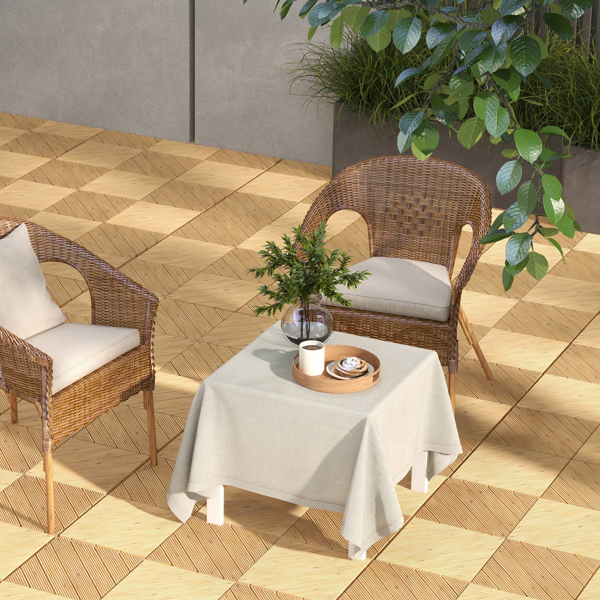 Outsunny 9 Pcs Interlocking Flooring Tiles for Patio, Balcony, Hot Tub, Yellow - Image 8