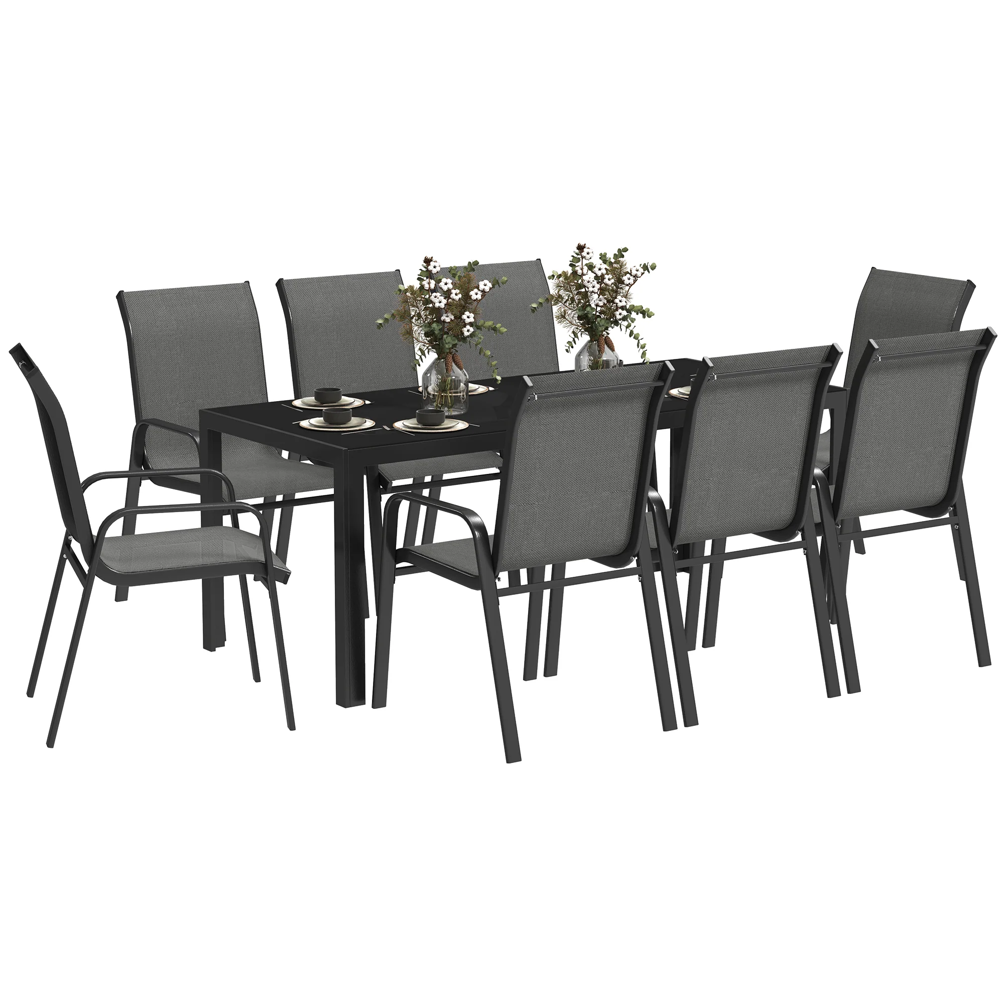 Outsunny 9 Pieces Patio Dining Set with Stackable Chairs - Image 10