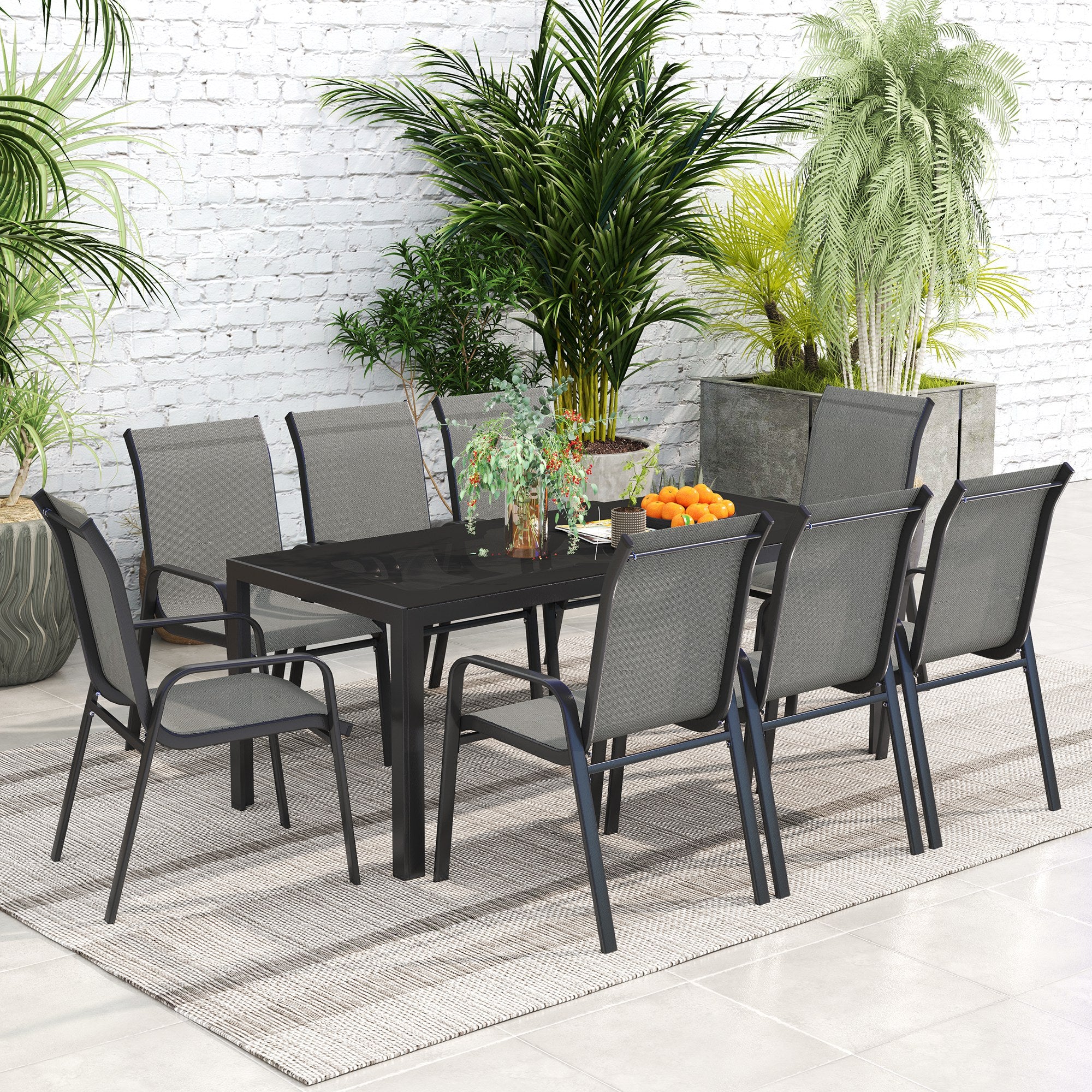 Outsunny 9 Pieces Patio Dining Set with Stackable Chairs - Image 18