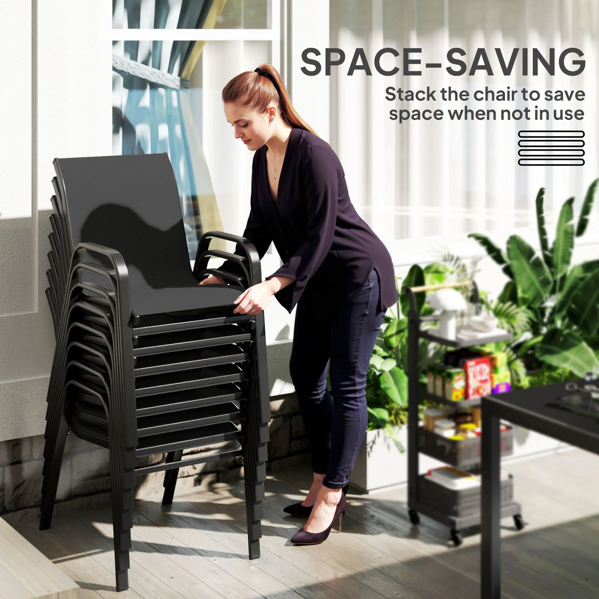 Outsunny 9 Pieces Patio Dining Set with Stackable Chairs - Image 3