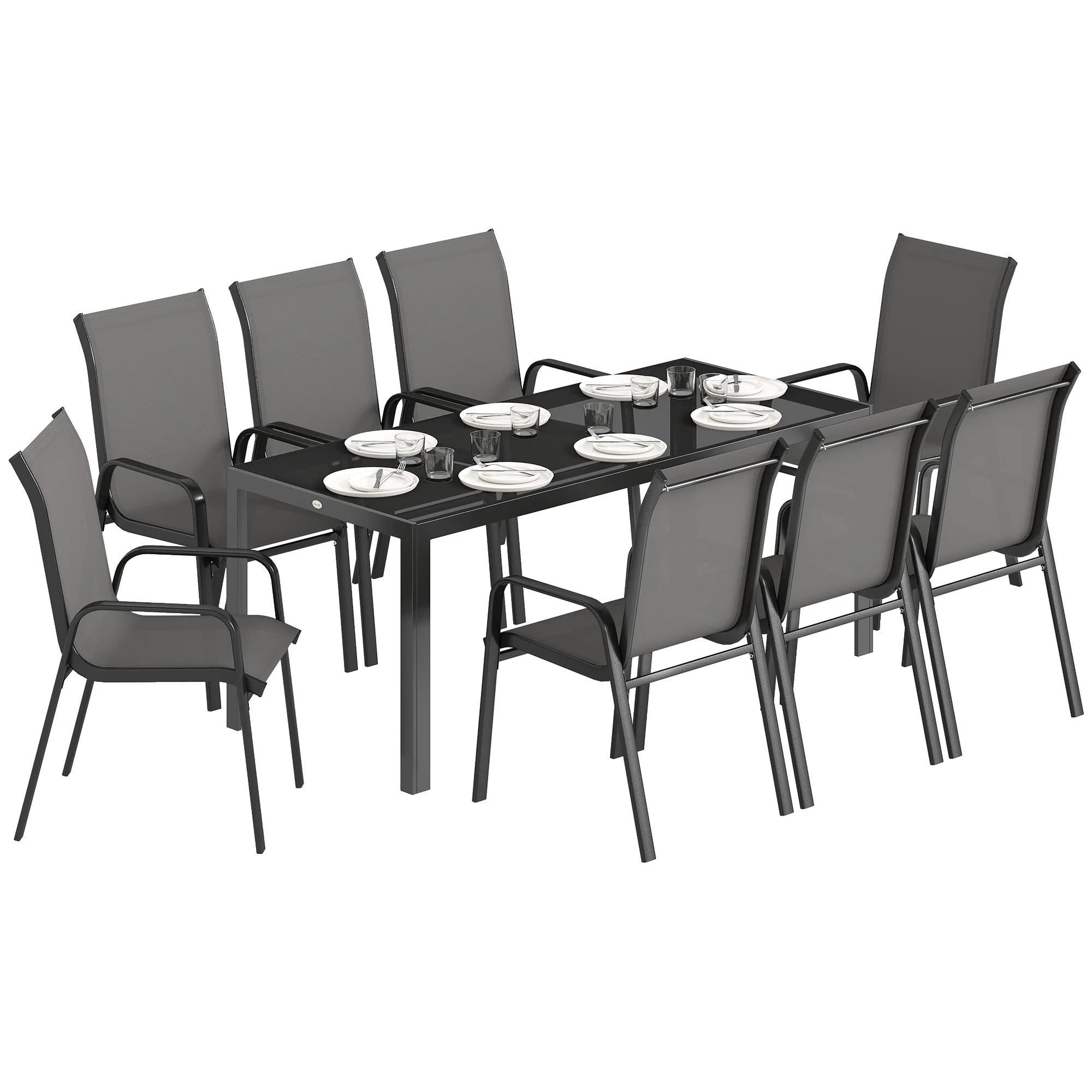 Outsunny 9 Pieces Patio Dining Set With Stackable Chairs, Dark Grey