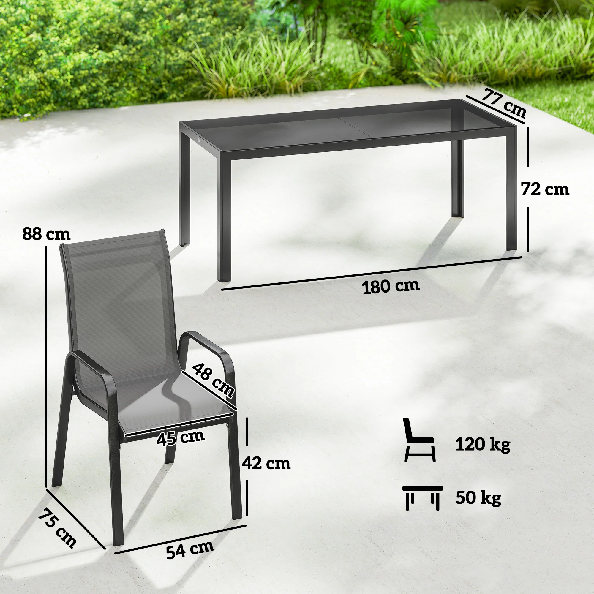 Outsunny 9 Pieces Patio Dining Set With Stackable Chairs, Dark Grey - Image 3