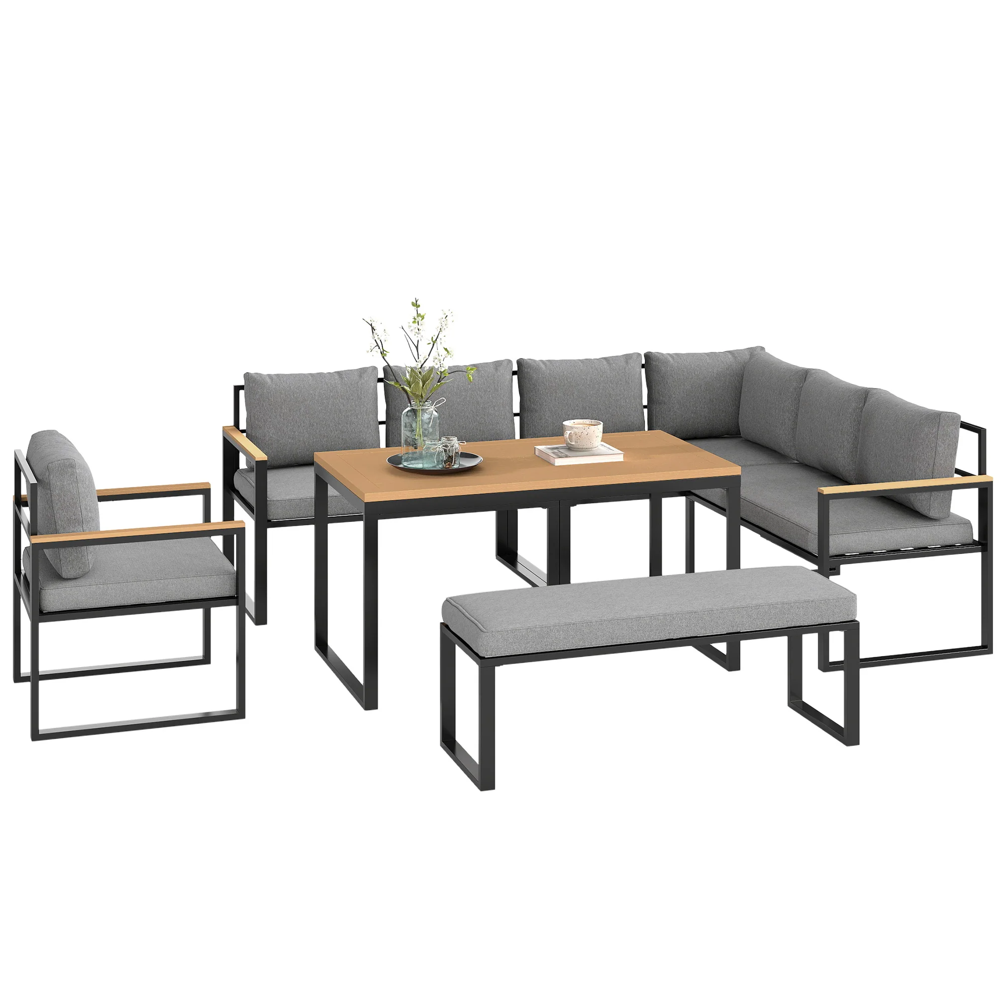 Outsunny 9 Seater Outdoor Corner Sofa Set with Wide and Deep Seats - Image 10