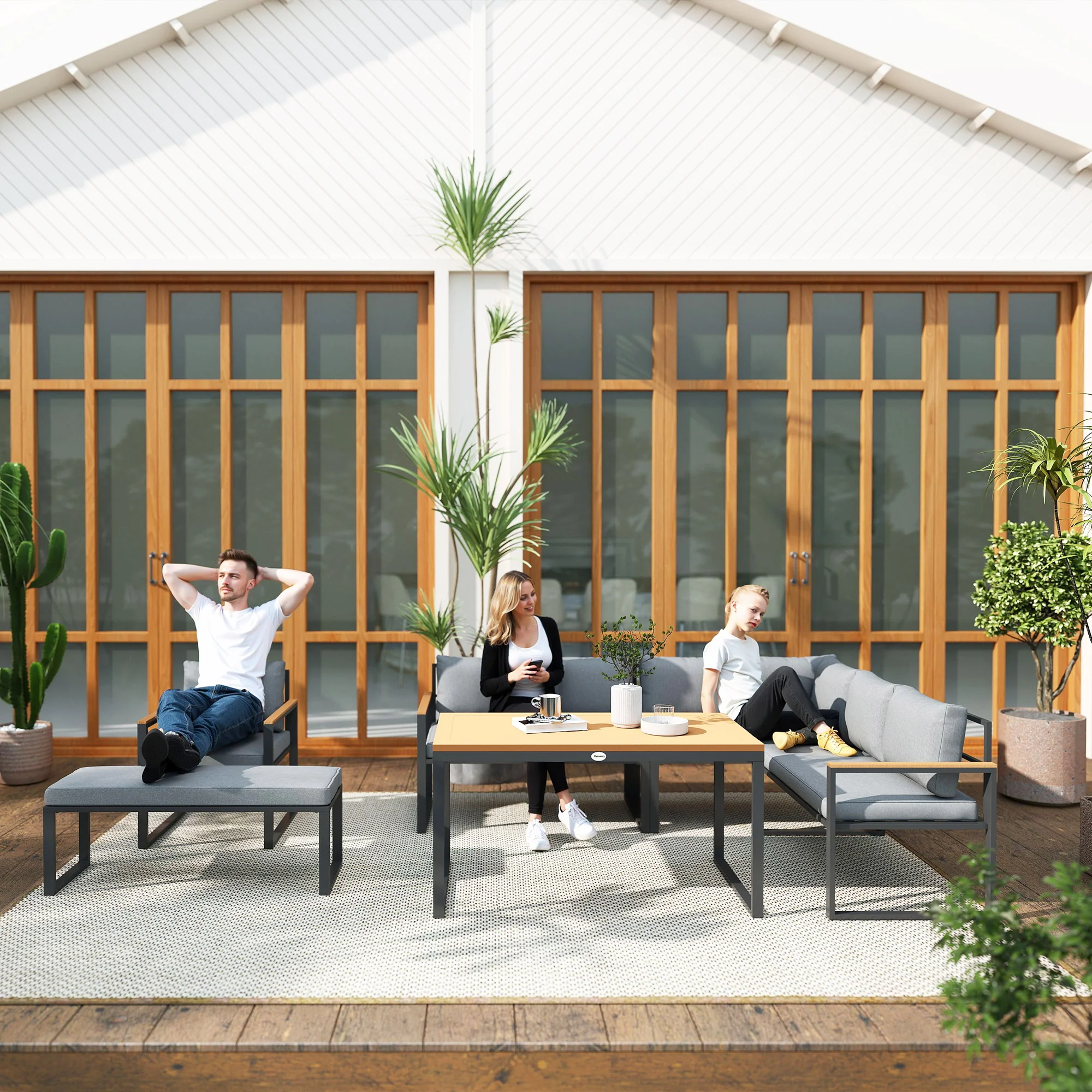 Outsunny 9 Seater Outdoor Corner Sofa Set with Wide and Deep Seats - Image 18