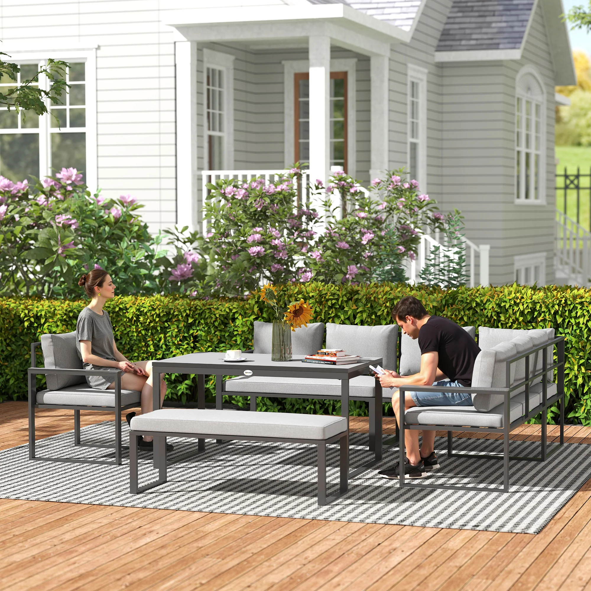 Outsunny 9 Seater Outdoor Corner Sofa Set with Wide and Deep Seats - Image 2