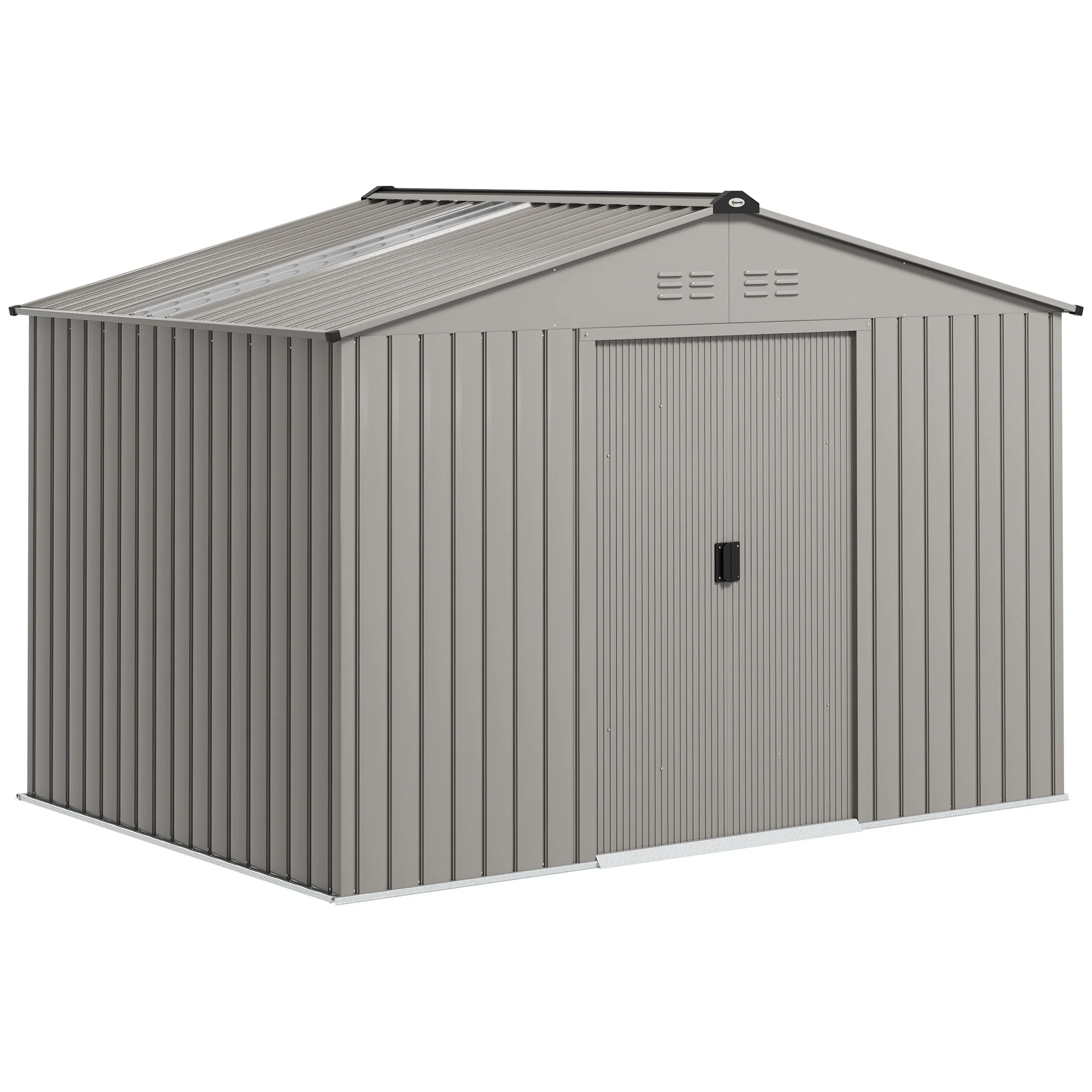Outsunny 9 X 6FT Galvanised Garden Storage Shed With Sliding Door, Grey