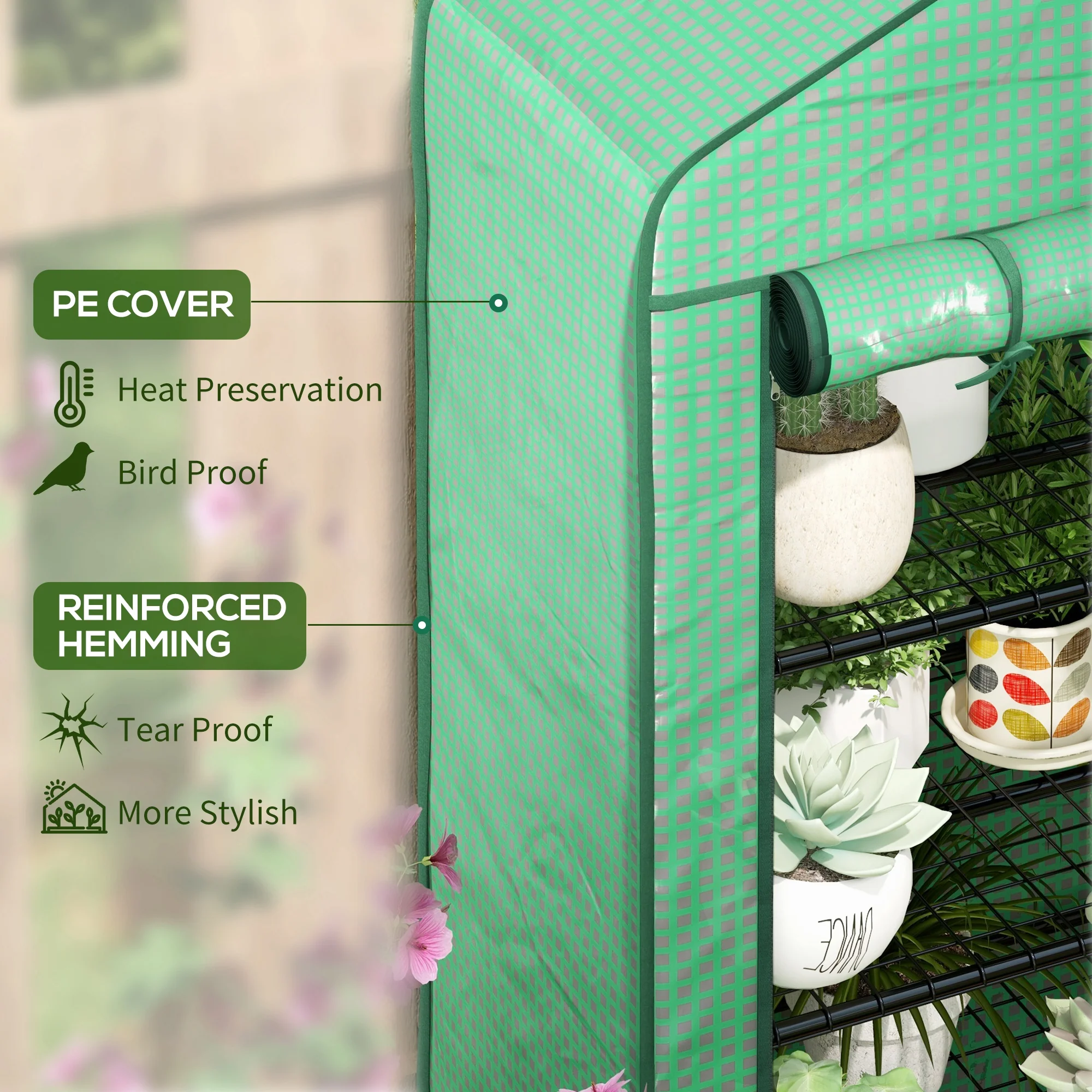 Outsunny 90 x 49 x 160cm Portable Mini Greenhouse with Shelves, Green - Image 3