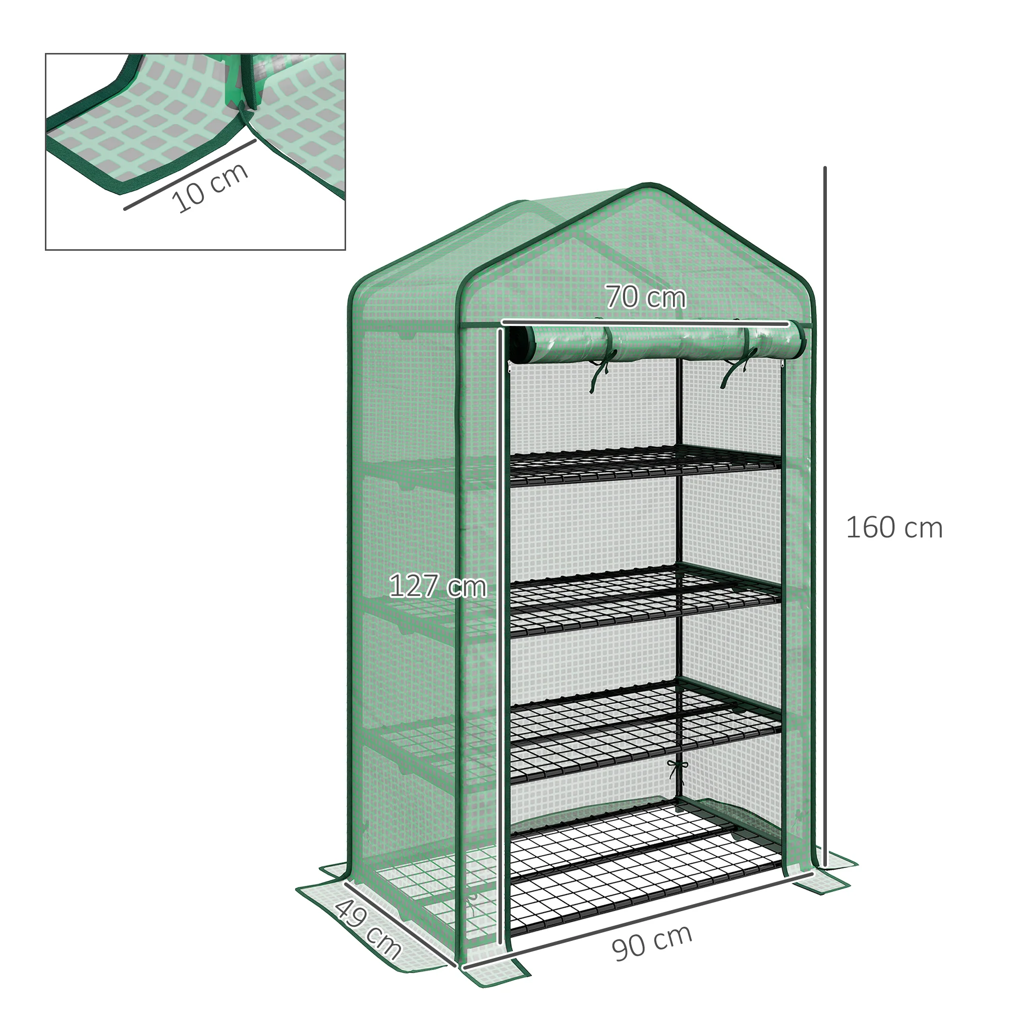 Outsunny 90 x 49 x 160cm Portable Mini Greenhouse with Shelves, Green - Image 5