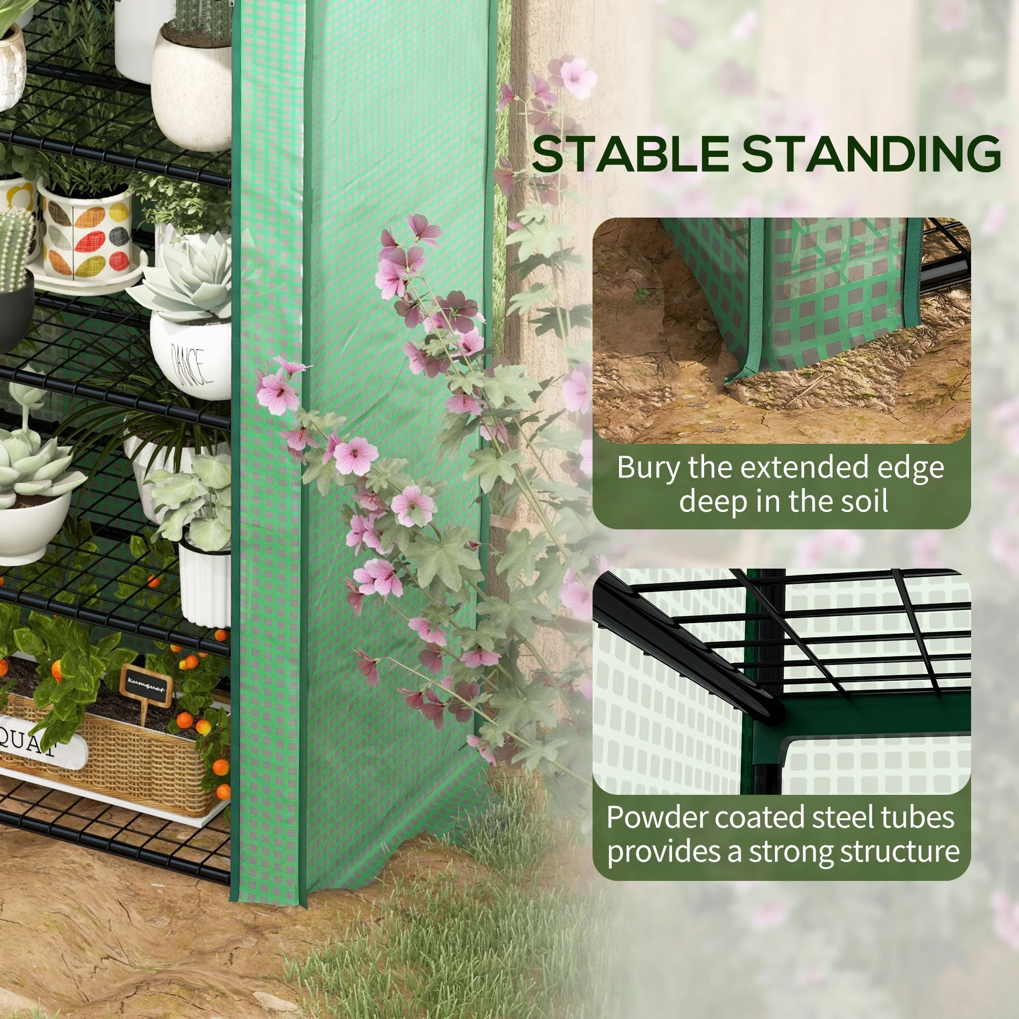 Outsunny 90 x 49 x 160cm Portable Mini Greenhouse with Shelves, Green - Image 7