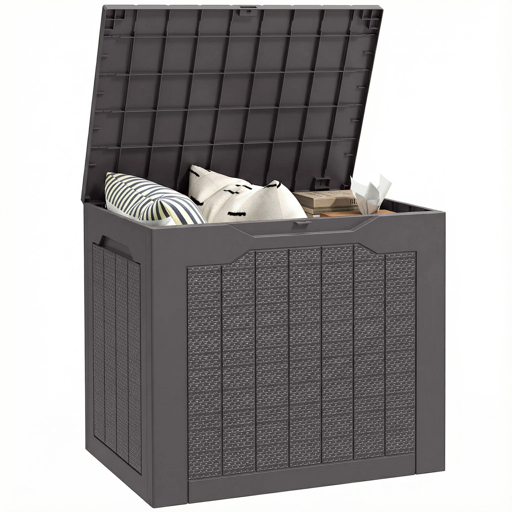 Outsunny 93L Plastic Garden Storage Box, Storage Container w/ Handles, Brown