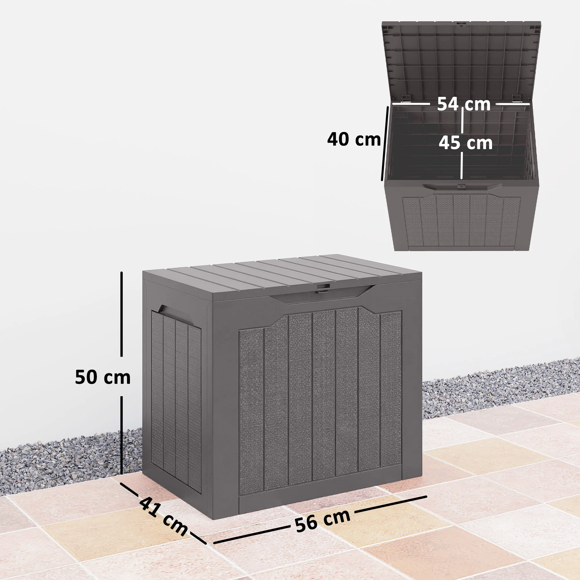 Outsunny 93L Plastic Garden Storage Box, Storage Container w/ Handles, Brown - Image 3