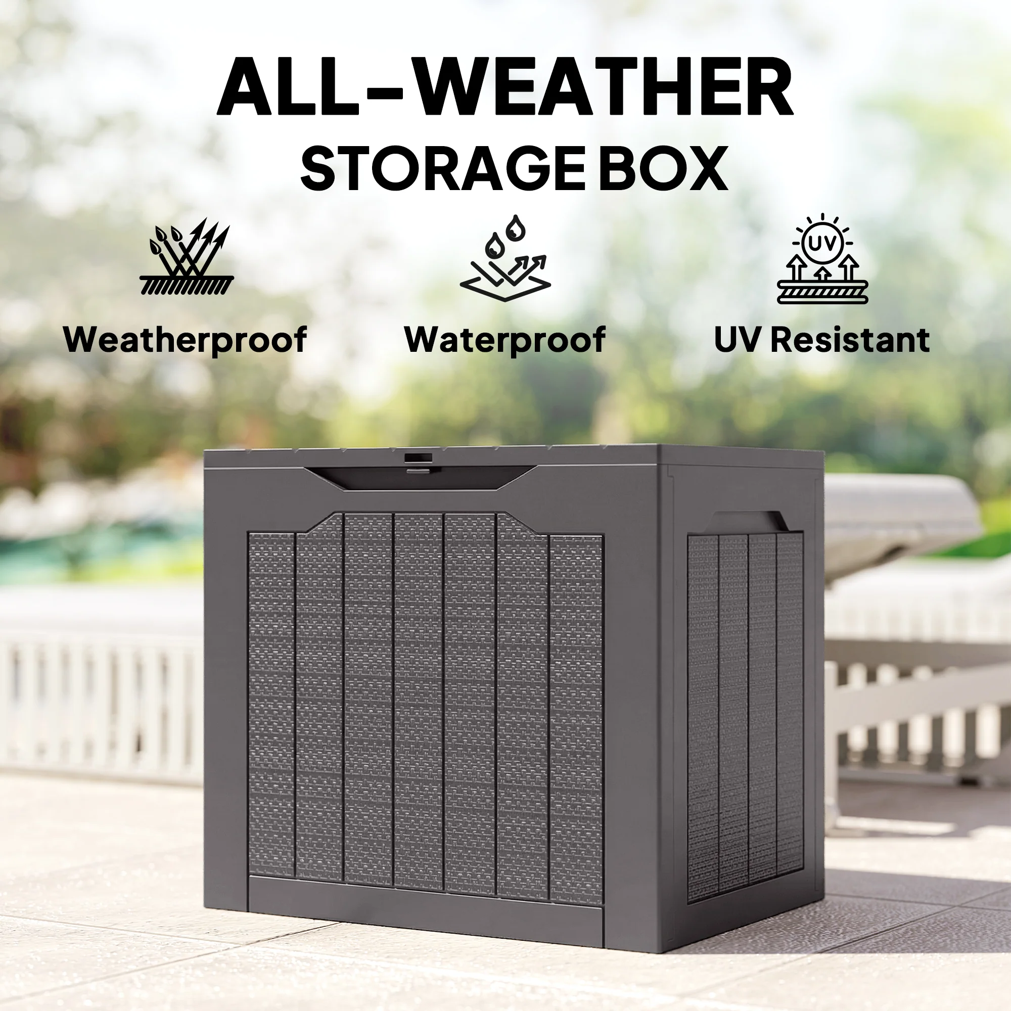 Outsunny 93L Plastic Garden Storage Box, Storage Container w/ Handles, Brown - Image 7