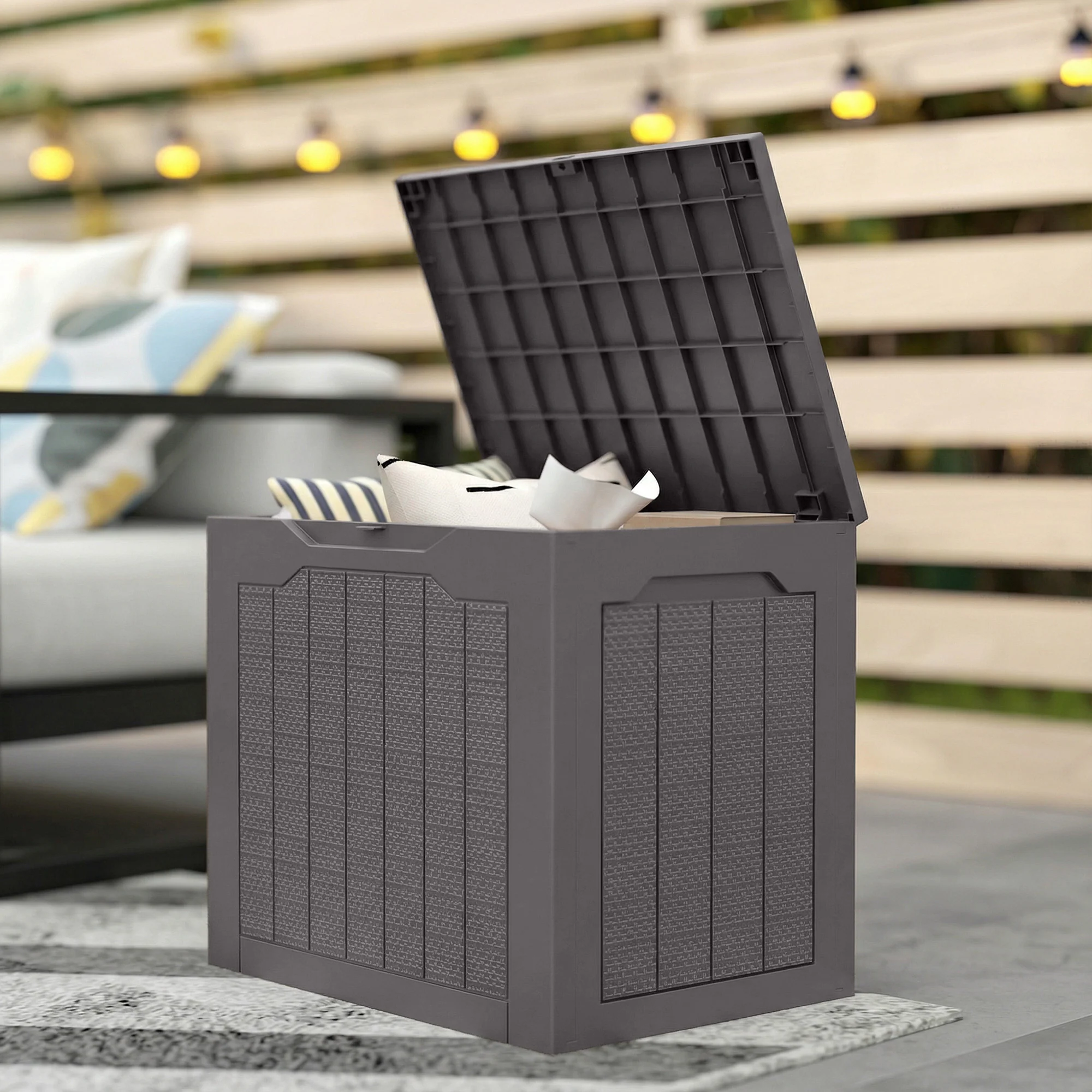 Outsunny 93L Plastic Garden Storage Box, Storage Container w/ Handles, Brown - Image 8