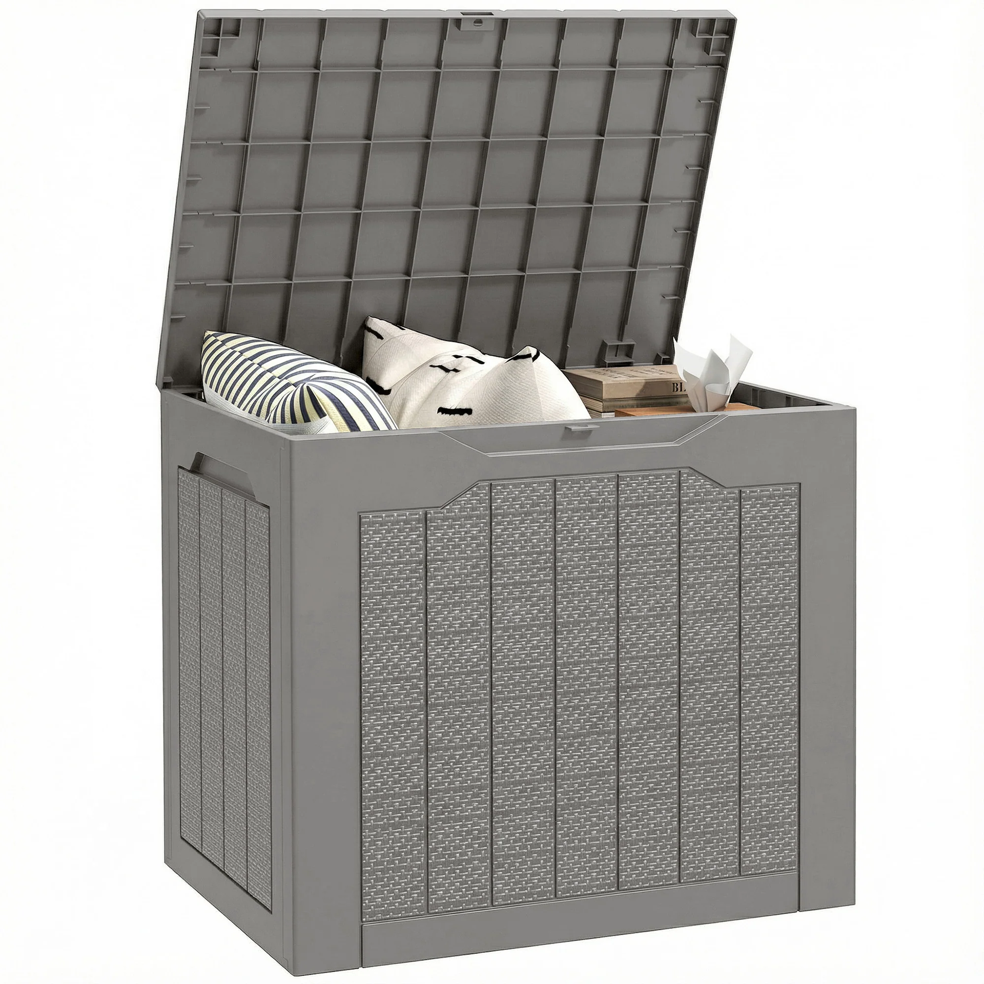 Outsunny 93L Plastic Garden Storage Box, Storage Container w/ Handles Khaki