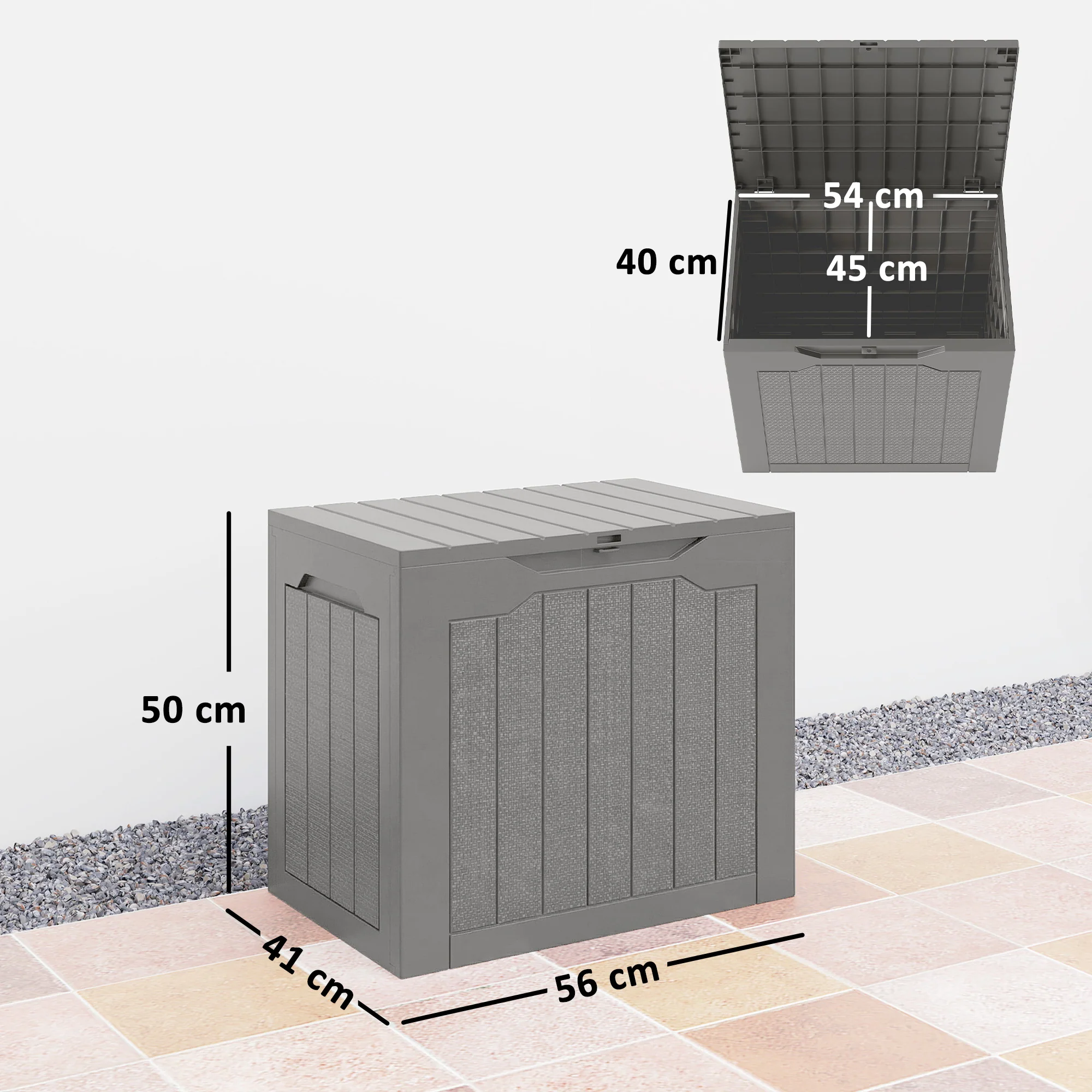 Outsunny 93L Plastic Garden Storage Box, Storage Container w/ Handles Khaki - Image 3
