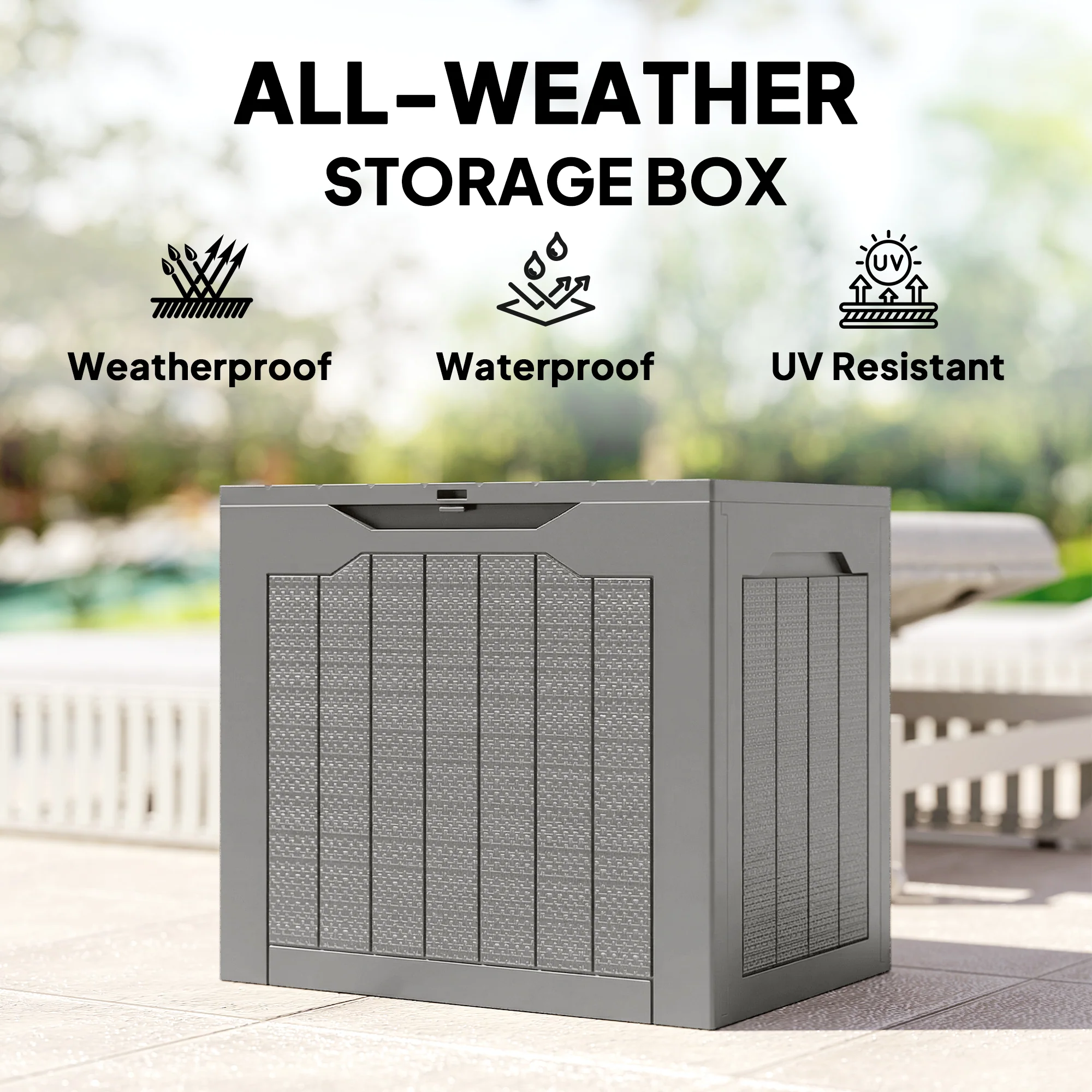 Outsunny 93L Plastic Garden Storage Box, Storage Container w/ Handles Khaki - Image 7
