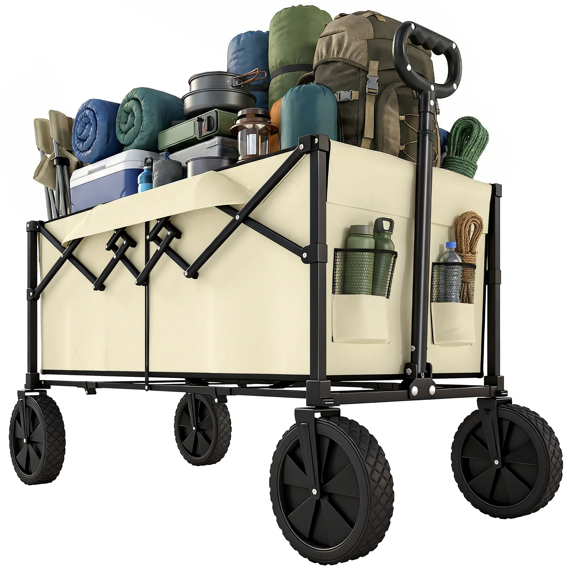 Outsunny 95L Foldable Festival Trolley On Wheels, Khaki