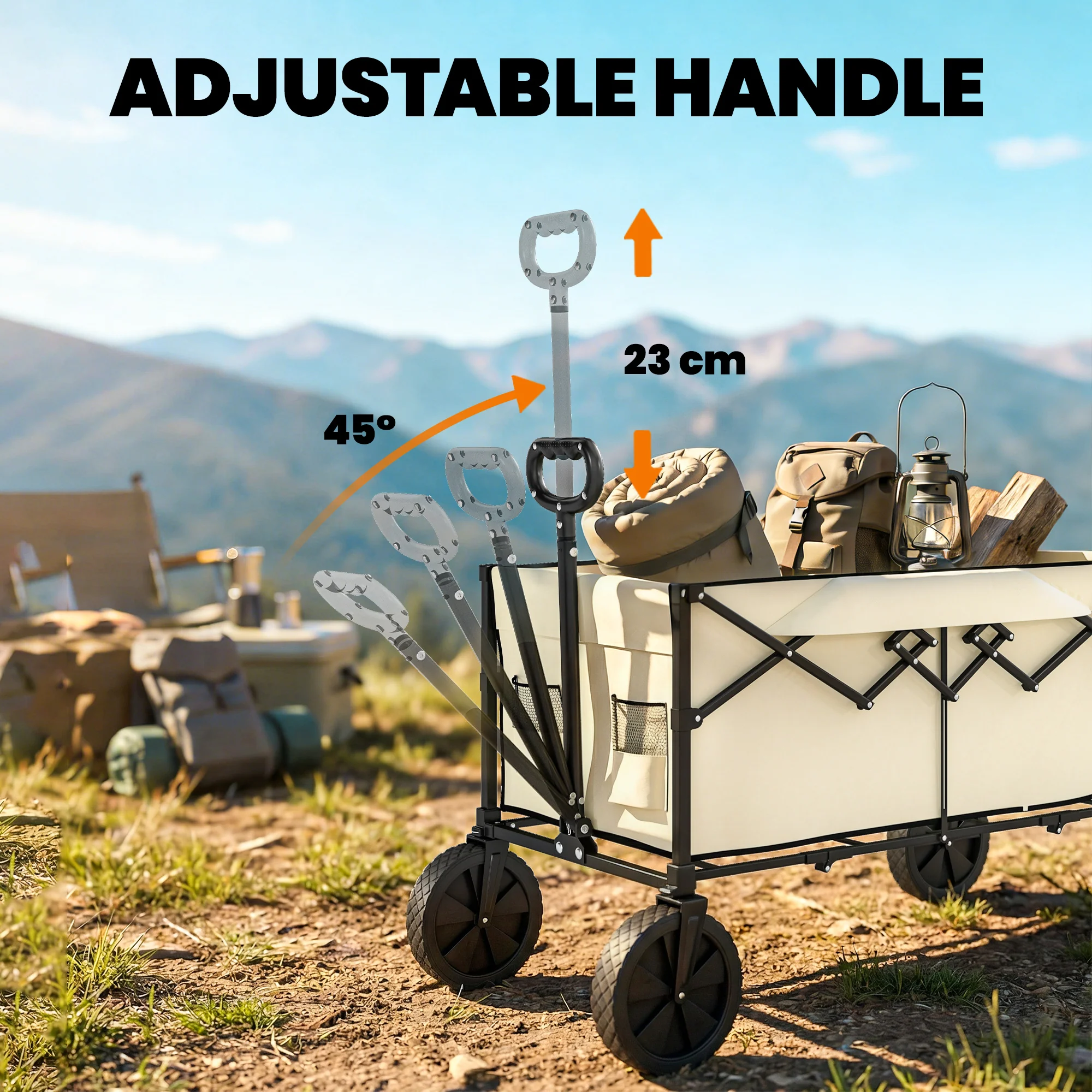 Outsunny 95L Foldable Festival Trolley On Wheels, Khaki - Image 6