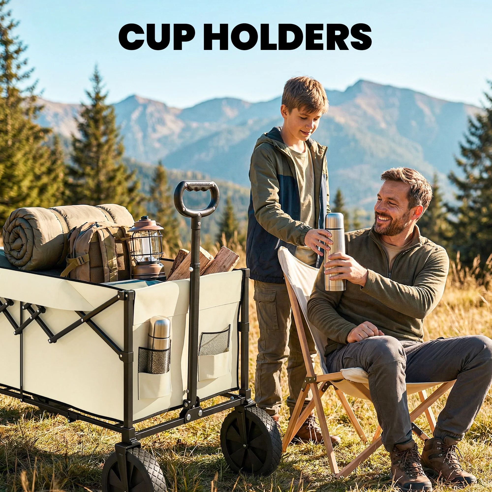 Outsunny 95L Foldable Festival Trolley On Wheels, Khaki - Image 7