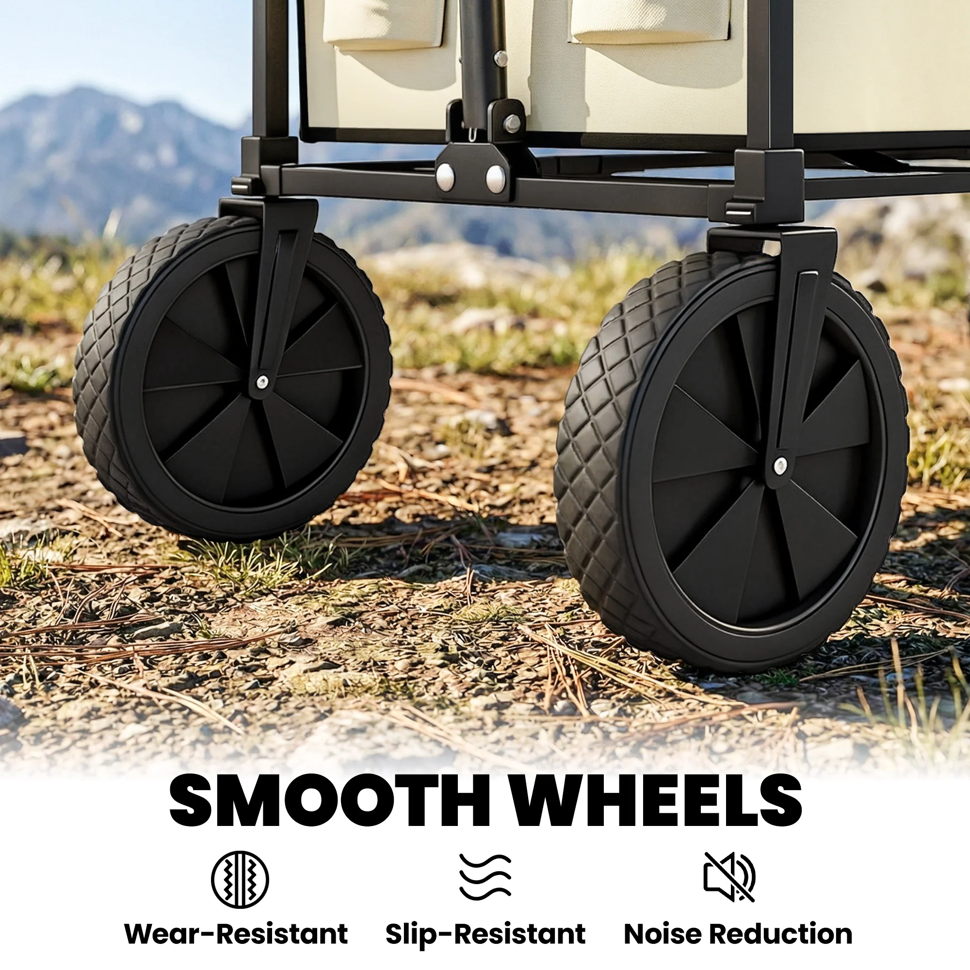 Outsunny 95L Foldable Festival Trolley On Wheels, Khaki - Image 8