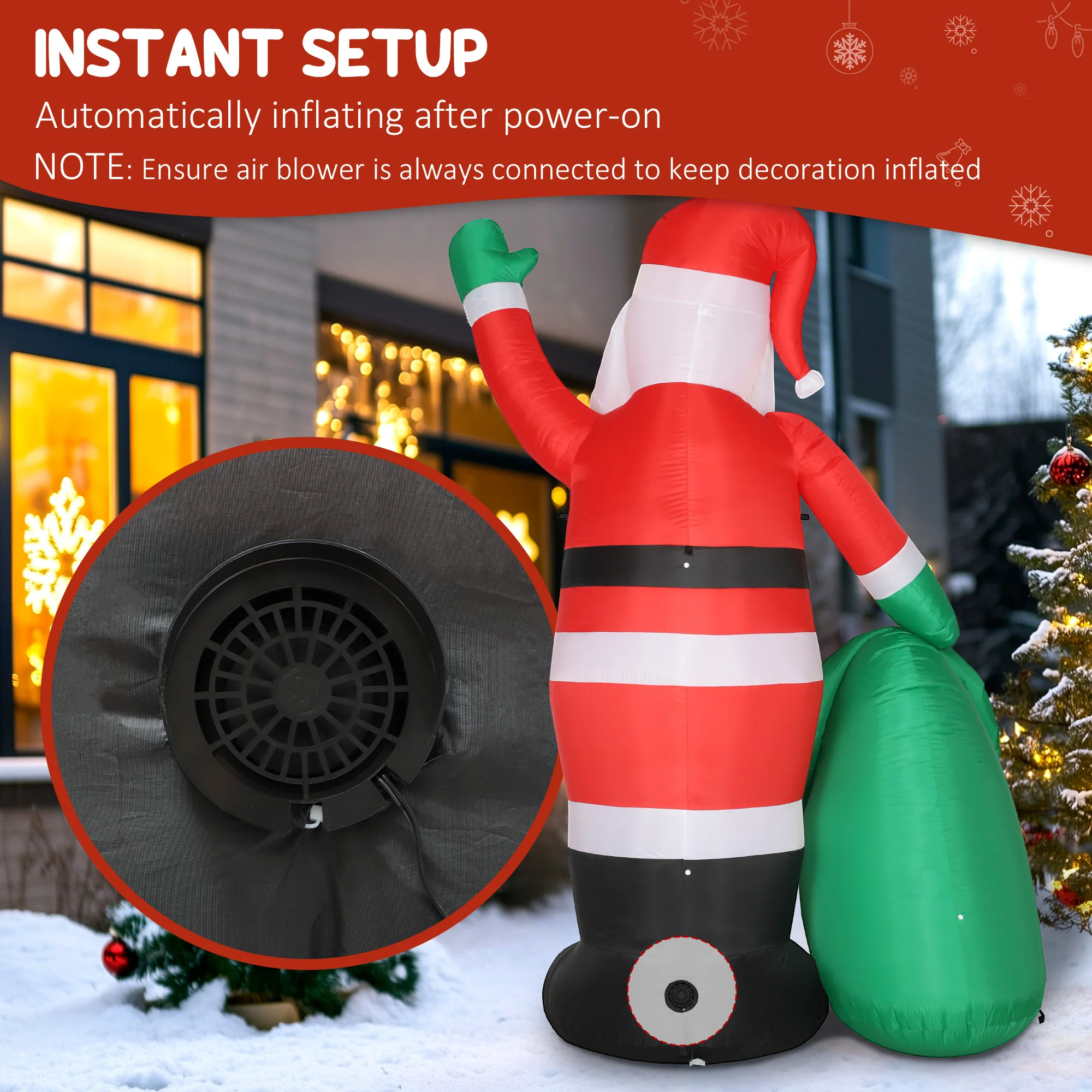Outsunny 9ft Giant Christmas Blow Up Decoration with Built-in LED Lights - Image 5