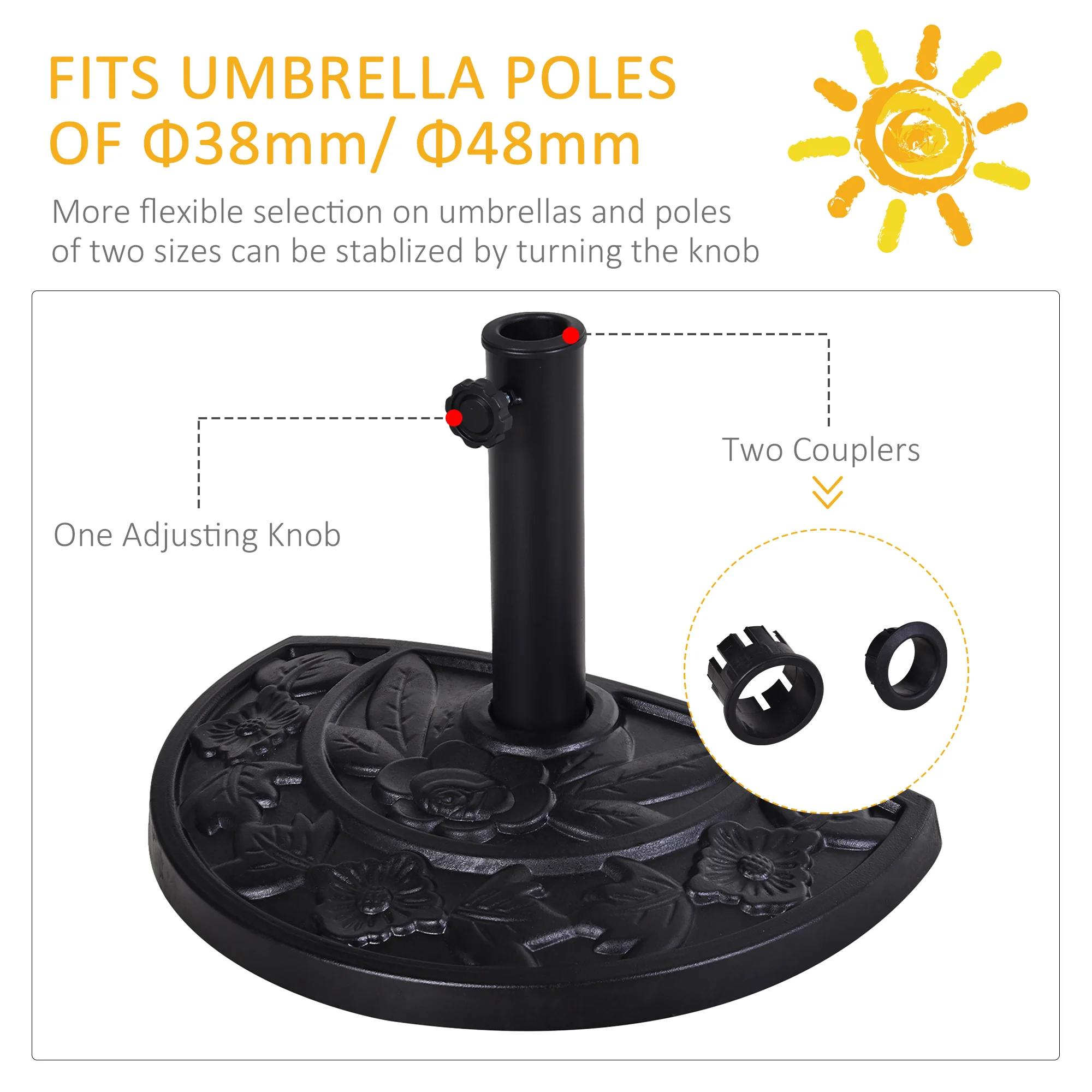 Outsunny 9kg Half Round Parasol Umbrella Base Resin Outdoor Garden Furniture - Image 6