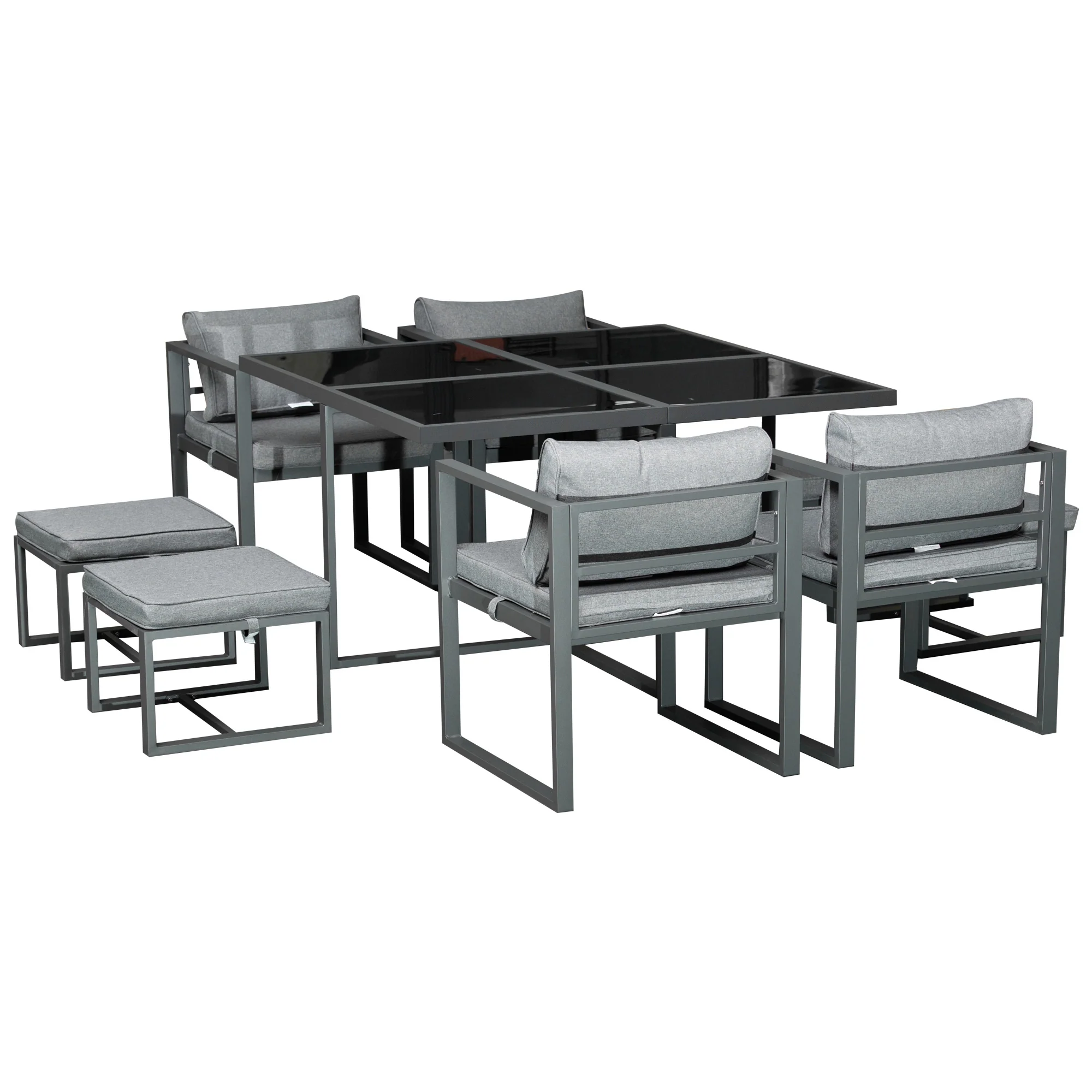 Outsunny 9PCs Patio Dining Sets 4 Chairs 4 Ottoman Cushioned Seating And Back