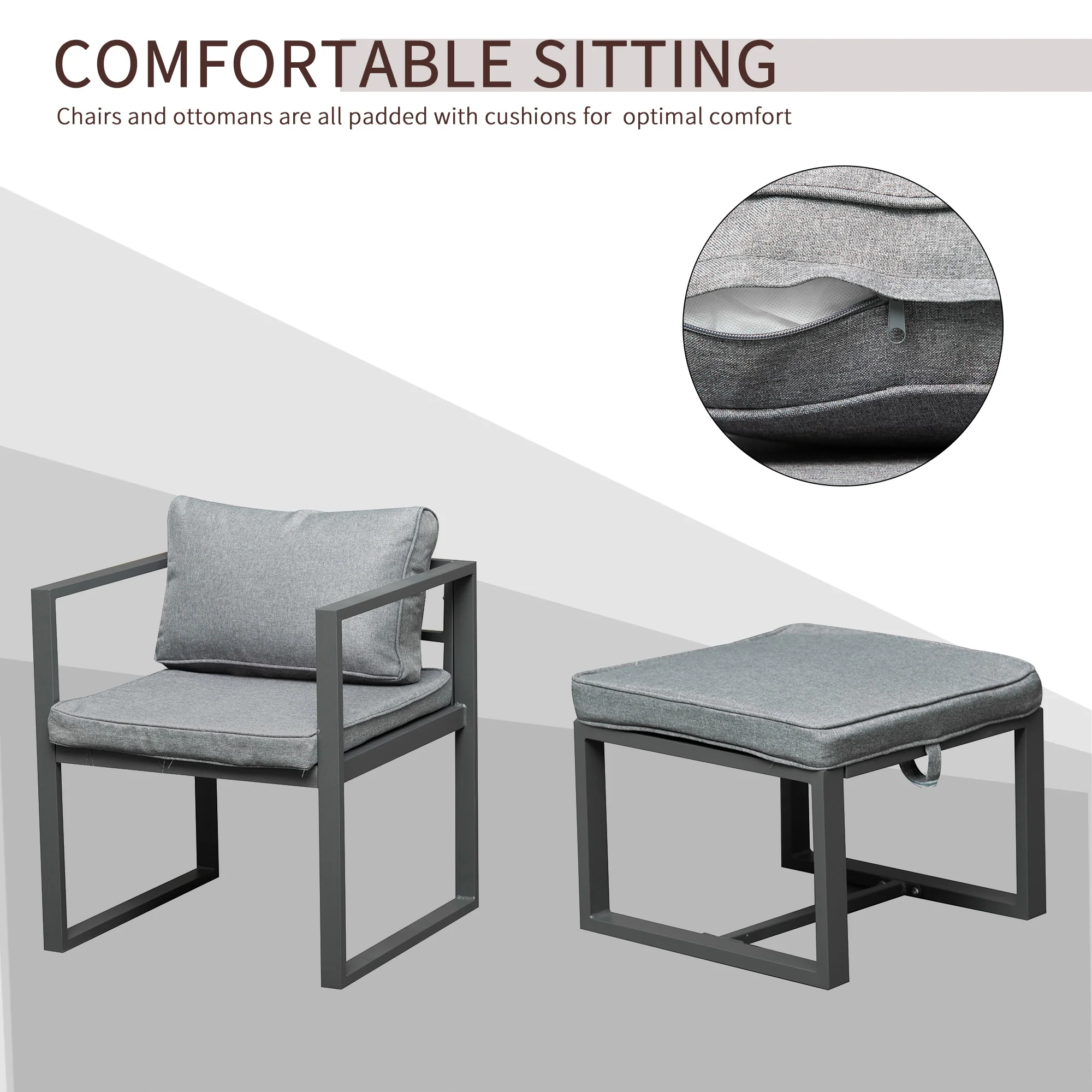 Outsunny 9PCs Patio Dining Sets 4 Chairs 4 Ottoman Cushioned Seating And Back - Image 4