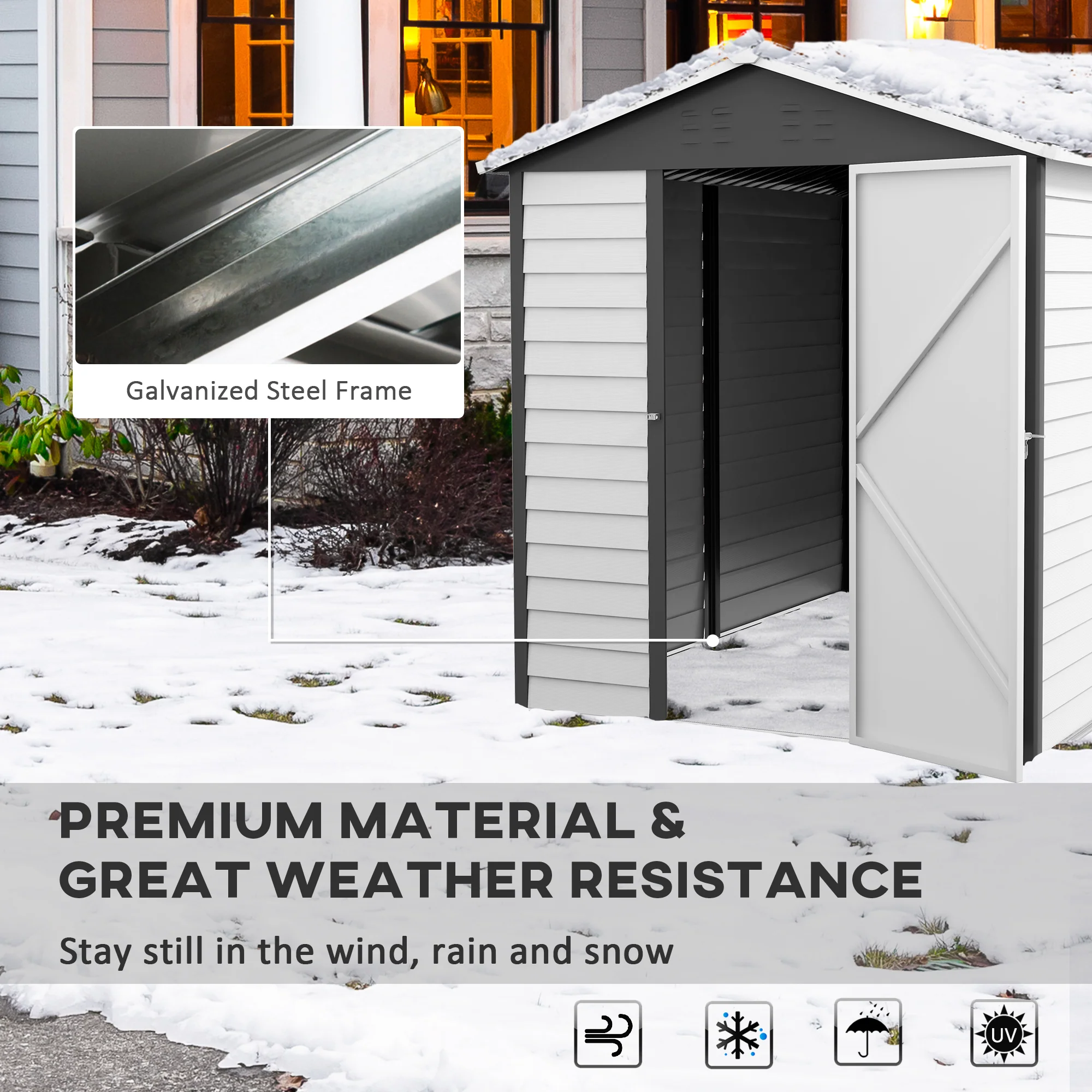 Outsunny 9'x6' Galvanised Metal Garden Shed Tool Storage Shed for Patio Grey - Image 3