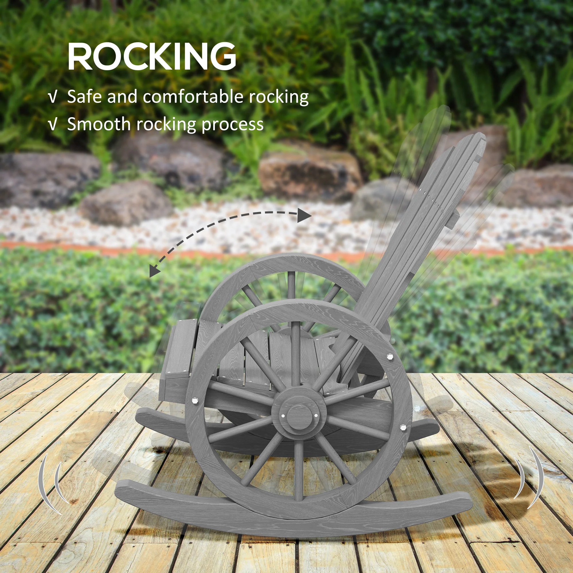 Outsunny Adirondack Rocking Chair Porch Poolside Garden Lounging Grey - Image 3