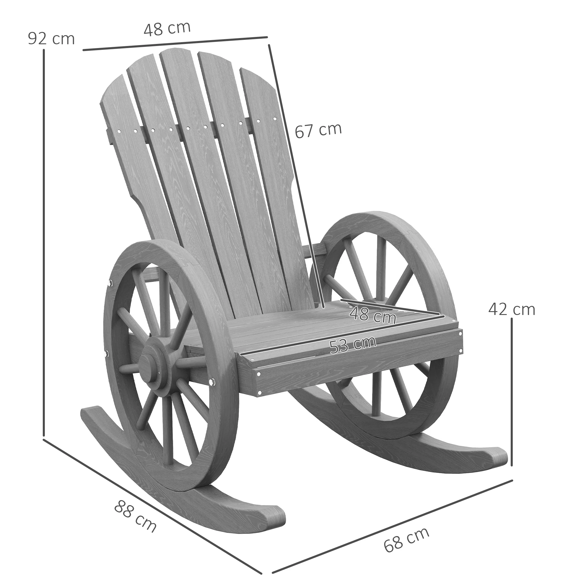Outsunny Adirondack Rocking Chair Porch Poolside Garden Lounging Grey - Image 5
