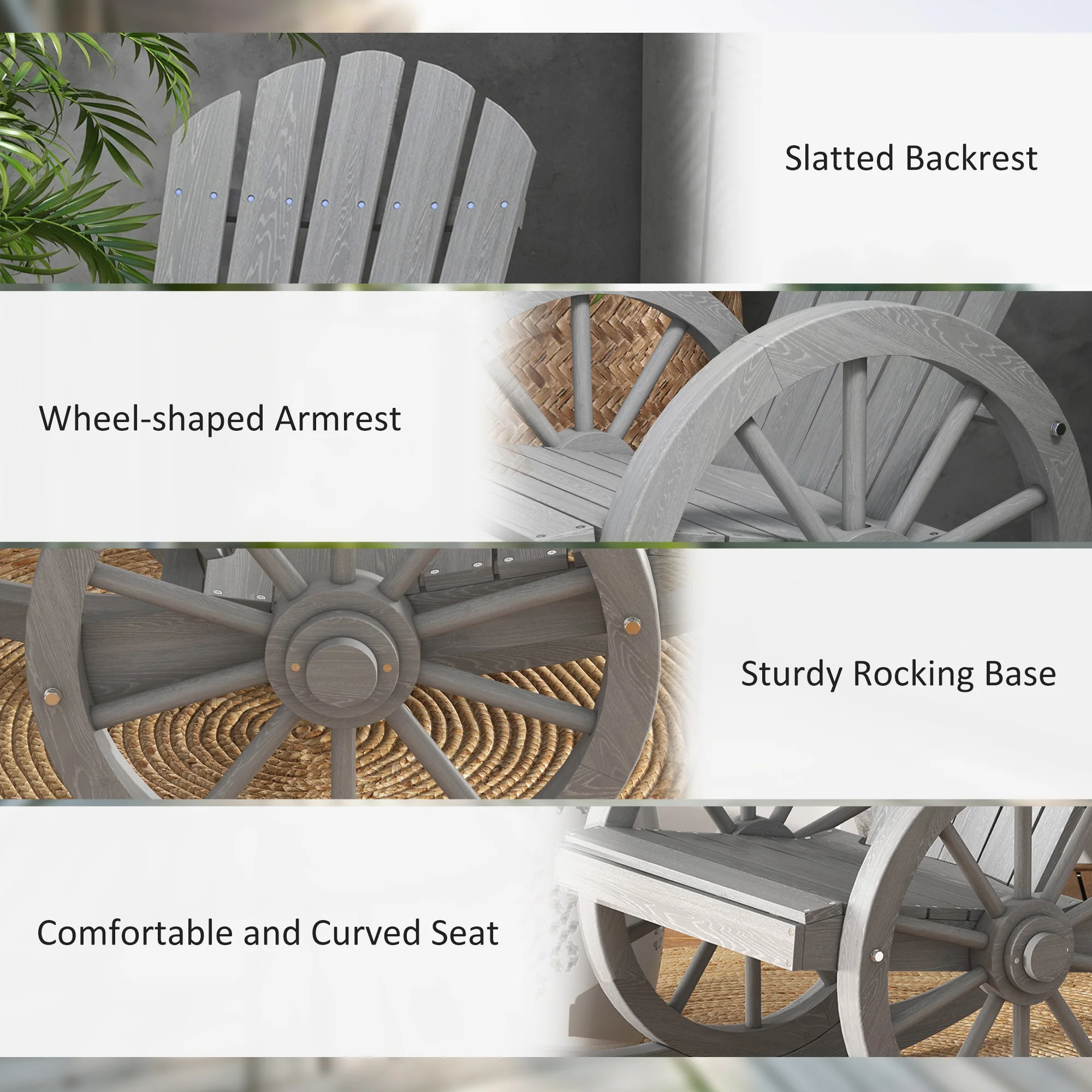 Outsunny Adirondack Rocking Chair Porch Poolside Garden Lounging Grey - Image 7