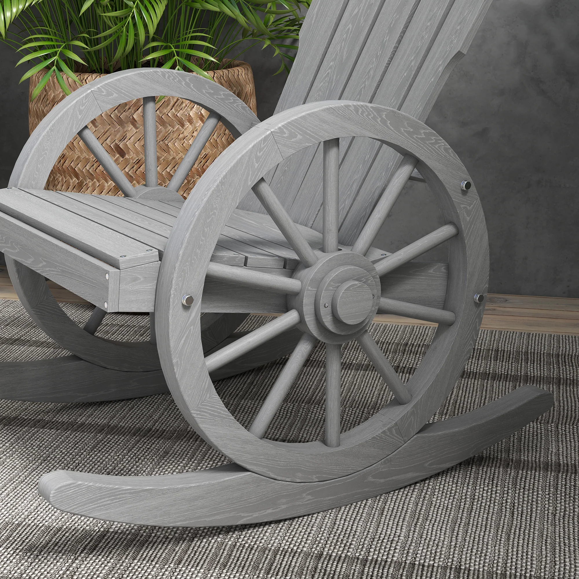 Outsunny Adirondack Rocking Chair Porch Poolside Garden Lounging Grey - Image 8