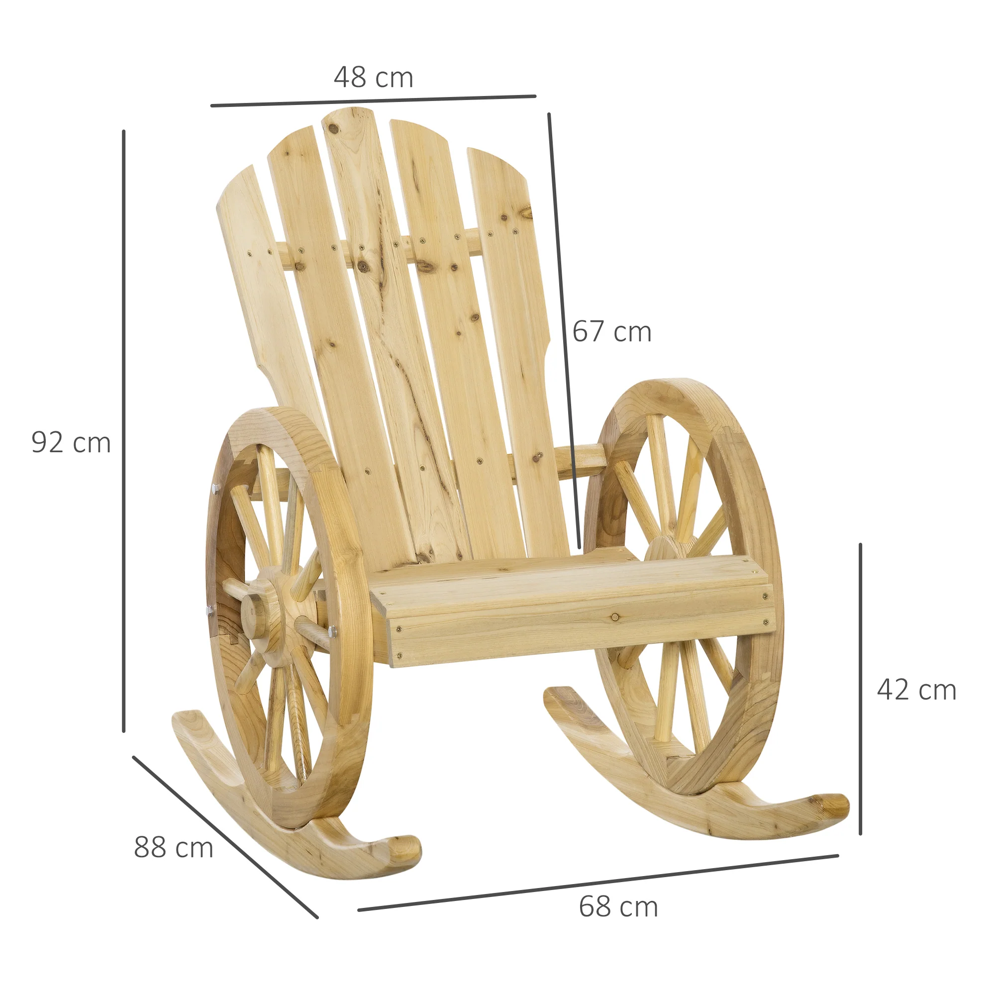 Outsunny Adirondack Rocking Chair Porch Poolside Garden Lounging Natural - Image 5