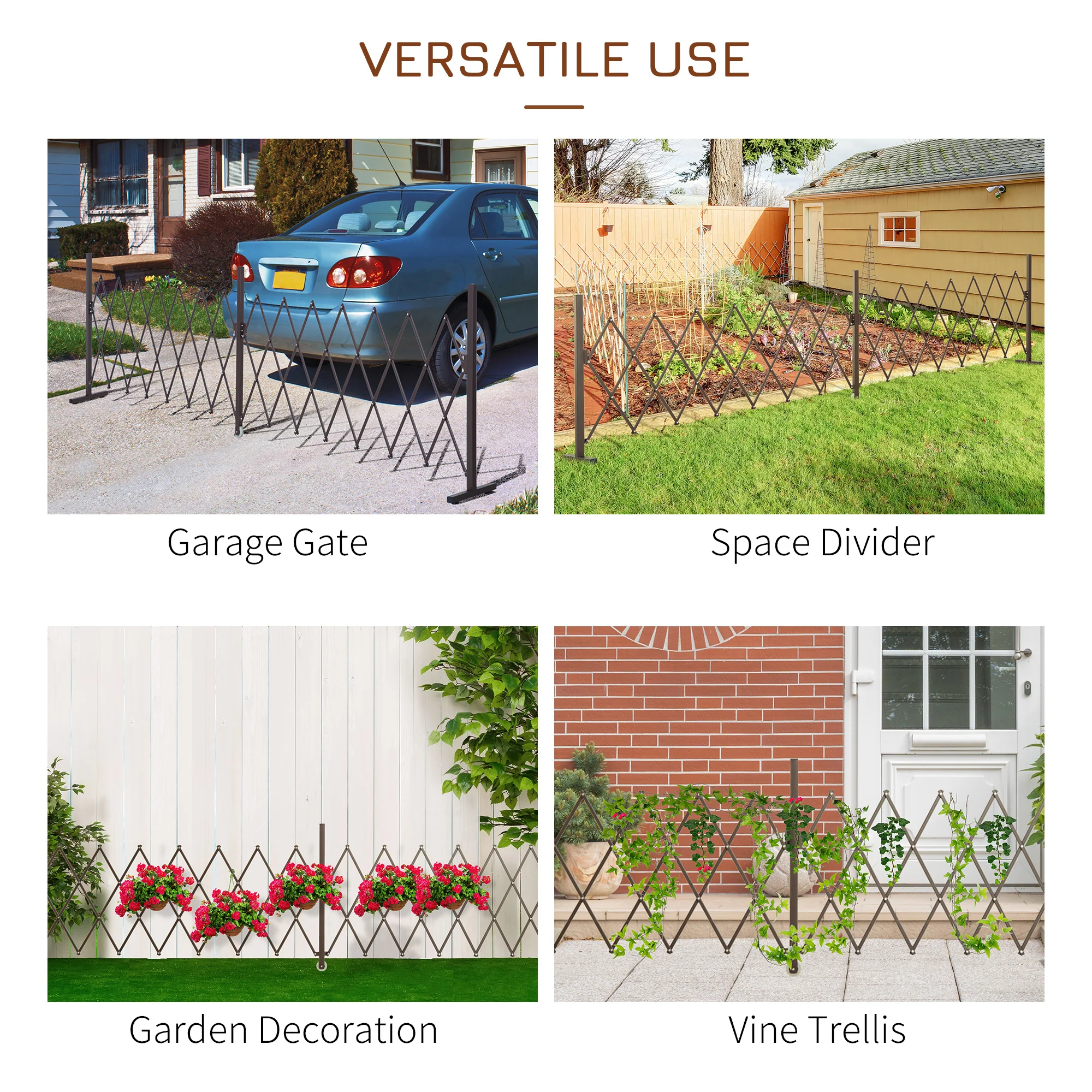 Outsunny Aluminium Alloy Fence Foldable Garden Screen Panel, Dark Brown - Image 3