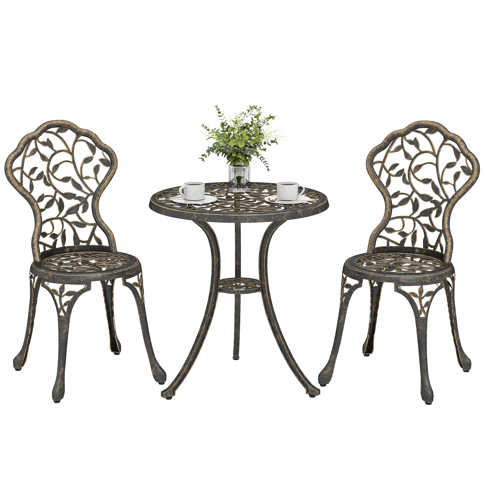 Outsunny Aluminium Bistro Set Garden Coffee Table Chair Outdoor Dining Set