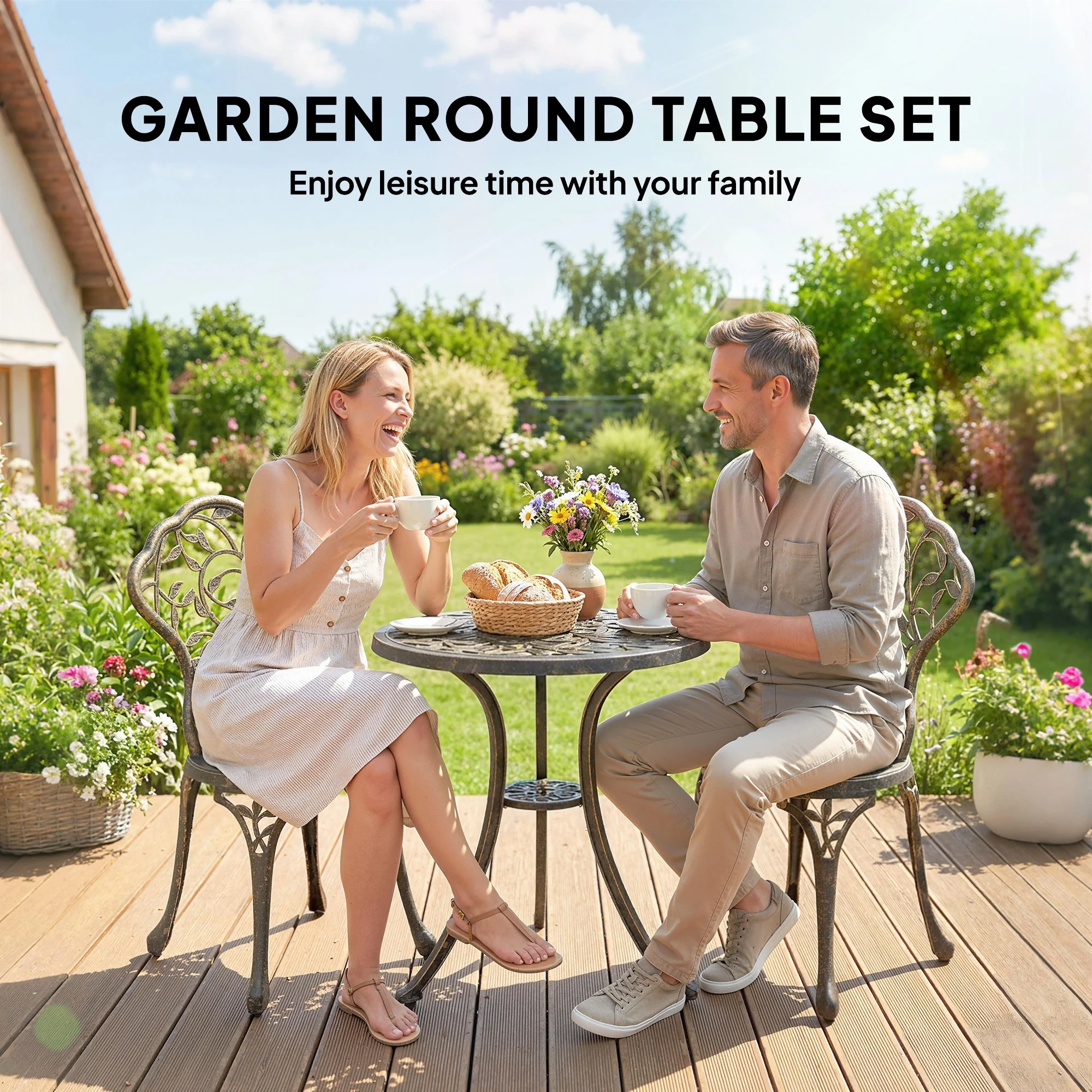Outsunny Aluminium Bistro Set Garden Coffee Table Chair Outdoor Dining Set - Image 6