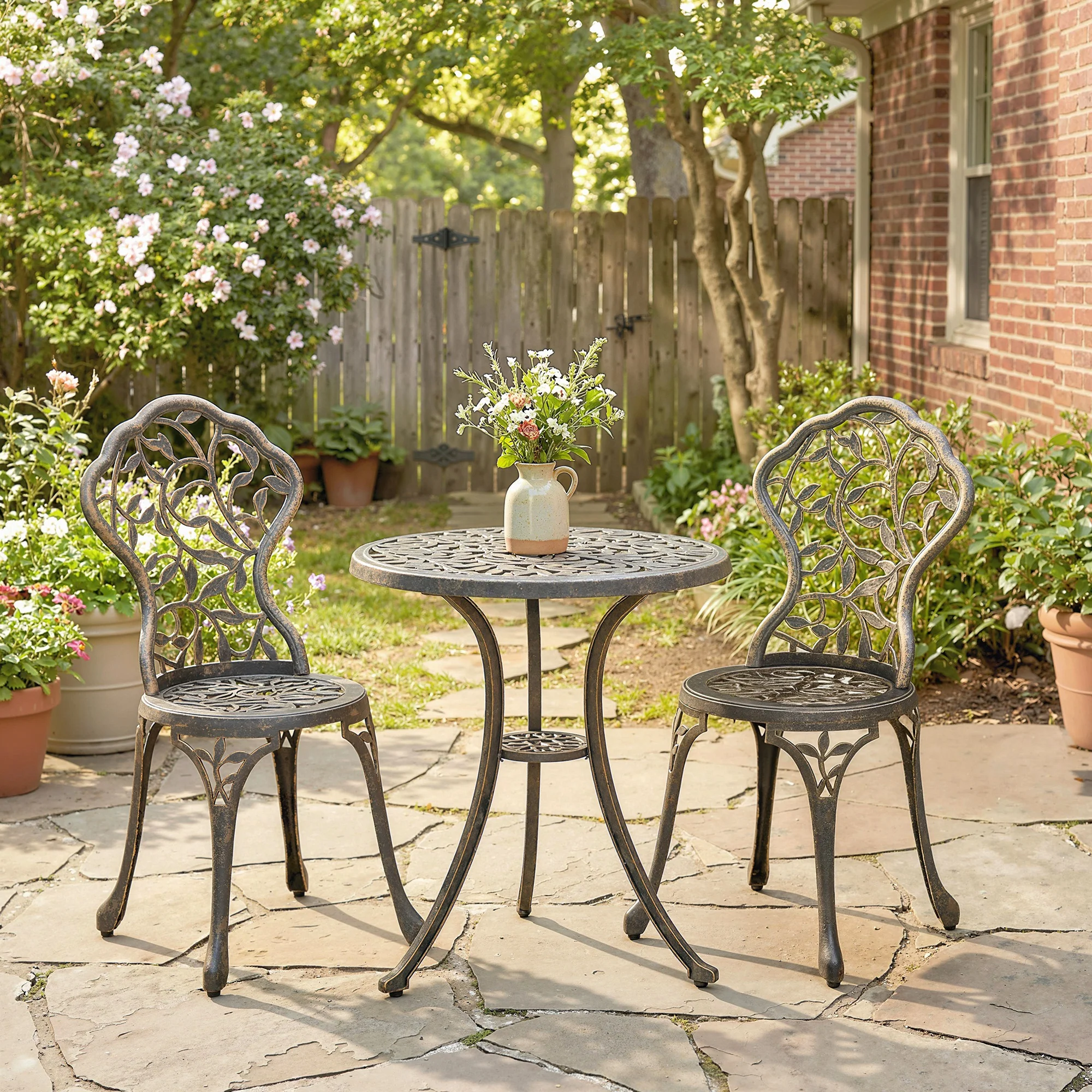 Outsunny Aluminium Bistro Set Garden Coffee Table Chair Outdoor Dining Set - Image 8